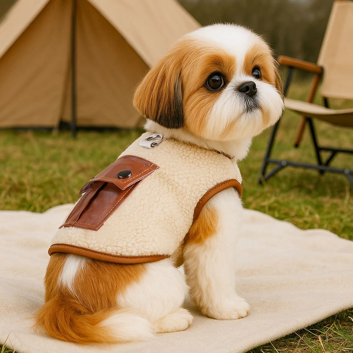 Pet Sherpa Vest with Leather Pocket and D-Ring - Image 2
