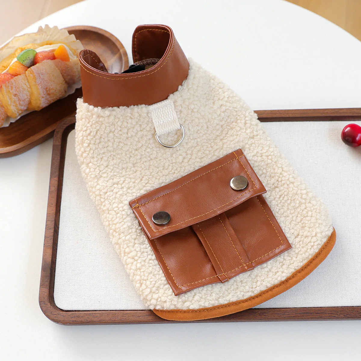 Pet Sherpa Vest with Leather Pocket and D-Ring - Image 3
