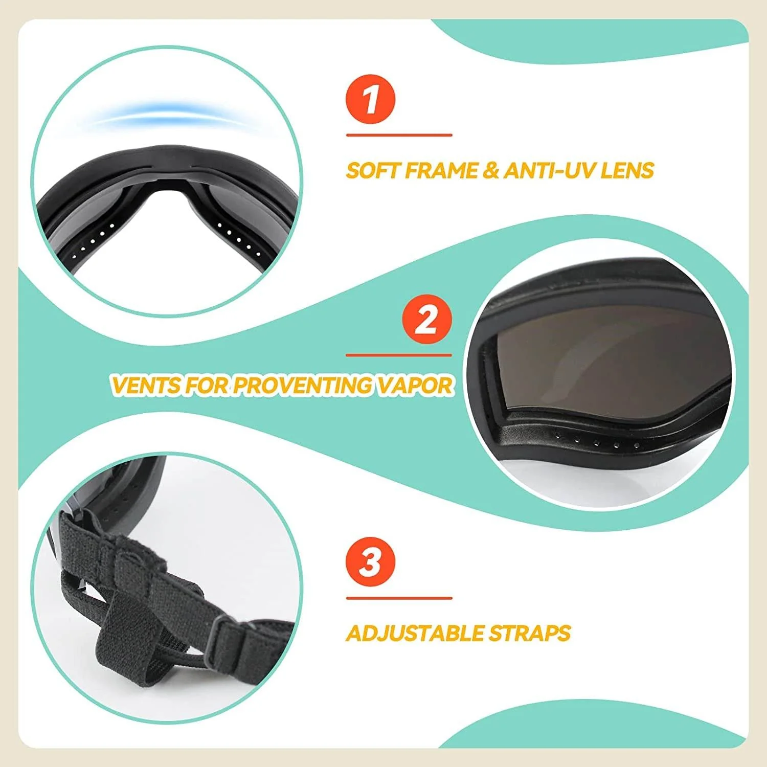 PETLESO Dog Goggles Large Breed, Large Dog Sunglasses Eye Protection for Dogs Windproof Goggles for Medium Large Dog Riding Biking Driving, Black - Image 4