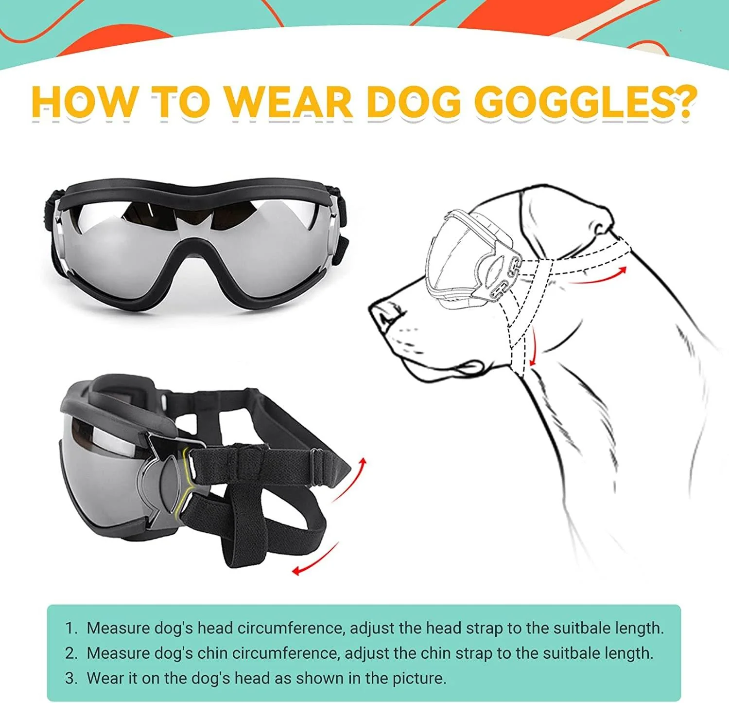 PETLESO Dog Goggles Large Breed, Large Dog Sunglasses Eye Protection for Dogs Windproof Goggles for Medium Large Dog Riding Biking Driving, Black - Image 6