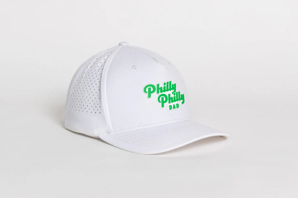 Philly Philly Dad Performance Hat - White w/ Kelly Green Letters - Image 2