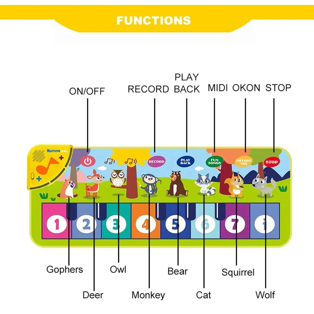 Piano Mat for Kids Kids Toddlers Floor Keyboard Dance Mat Baby Fitness Play Animal Music Blanket Instrument Toys Girl Boy Gift - Image 5