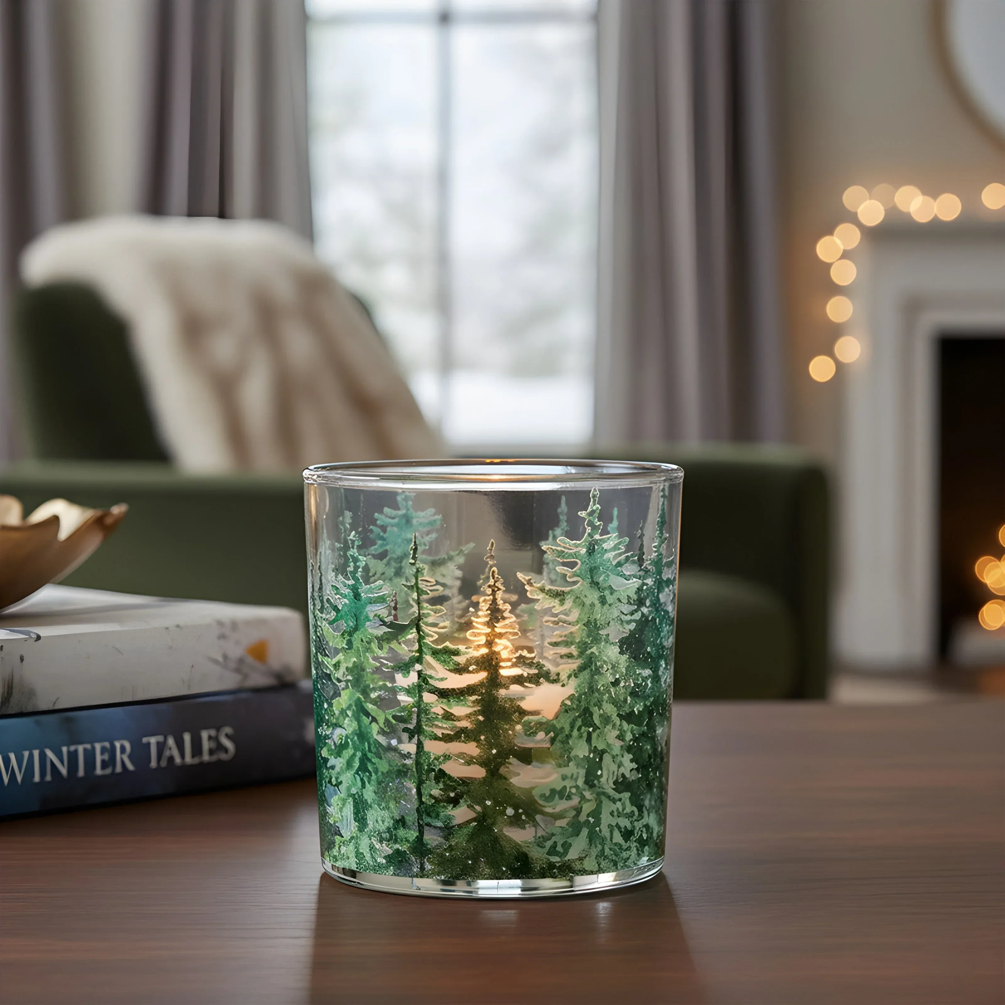 Pine Trees Votive 3 inch Glass Candle Holder - Image 2