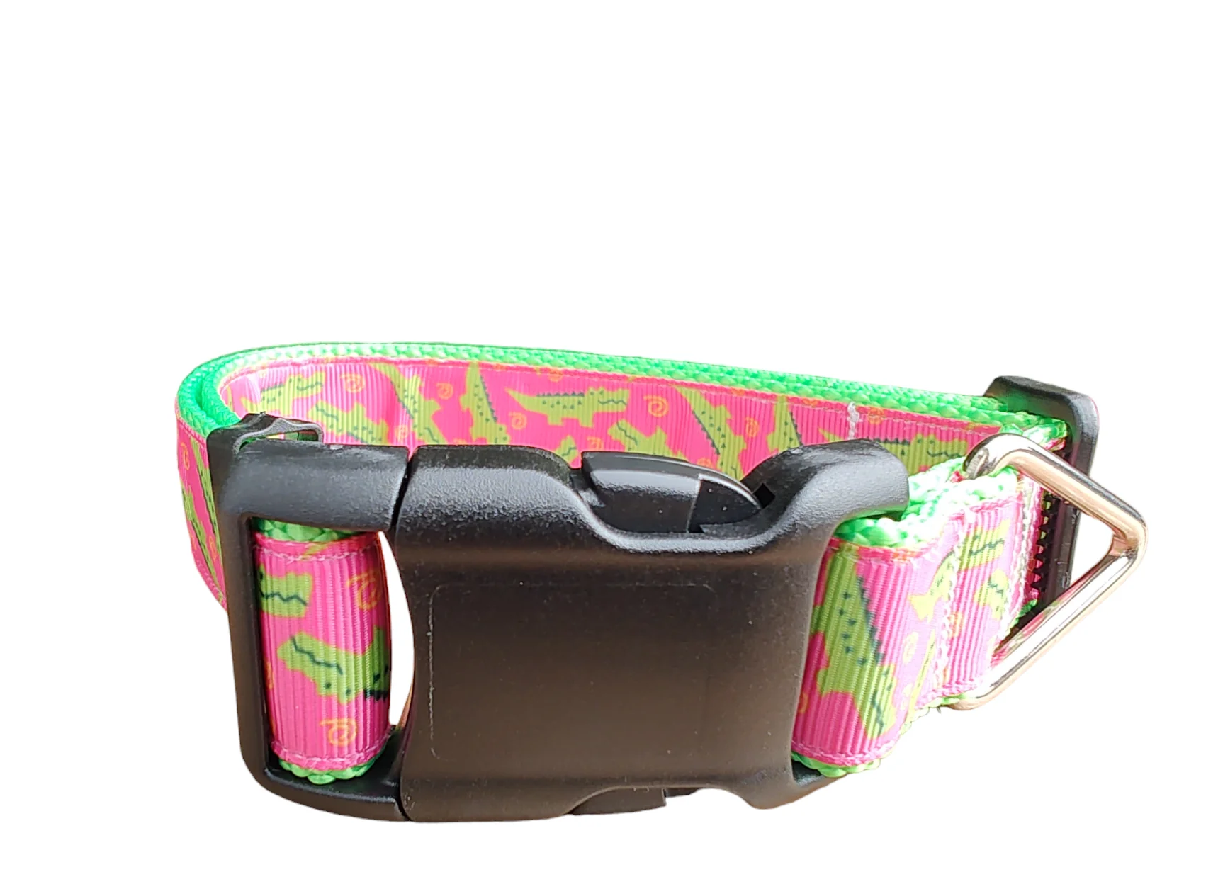 Pink Alligator Neon Green Nylon Dog Collar MD, LG, XL, Leash - Image 2