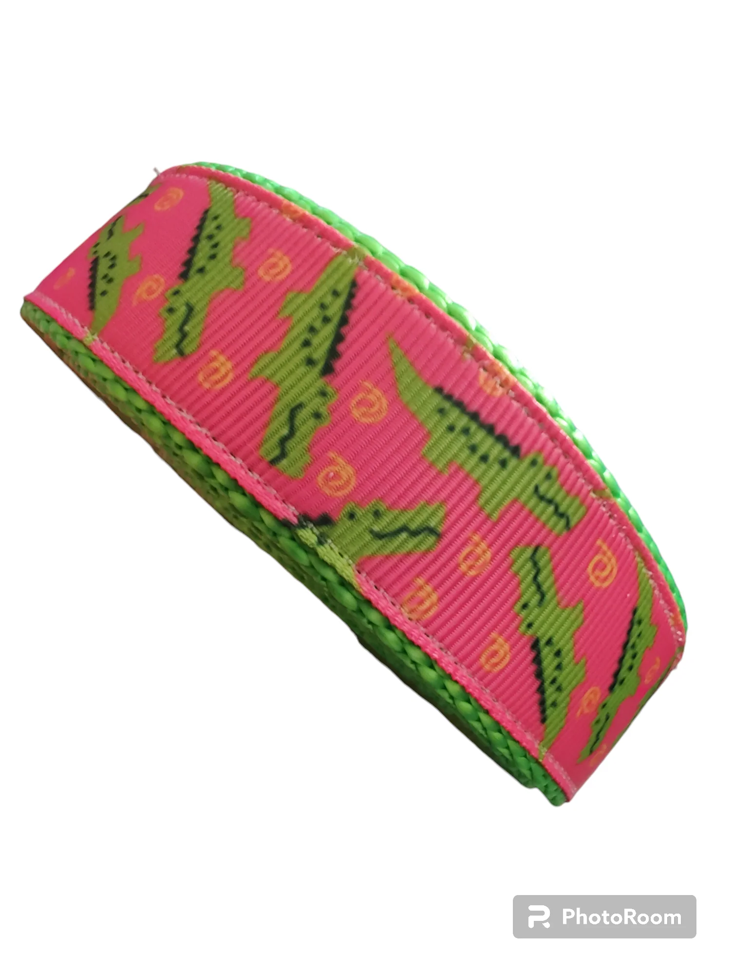 Pink Alligator Neon Green Nylon Dog Collar MD, LG, XL, Leash - Image 3