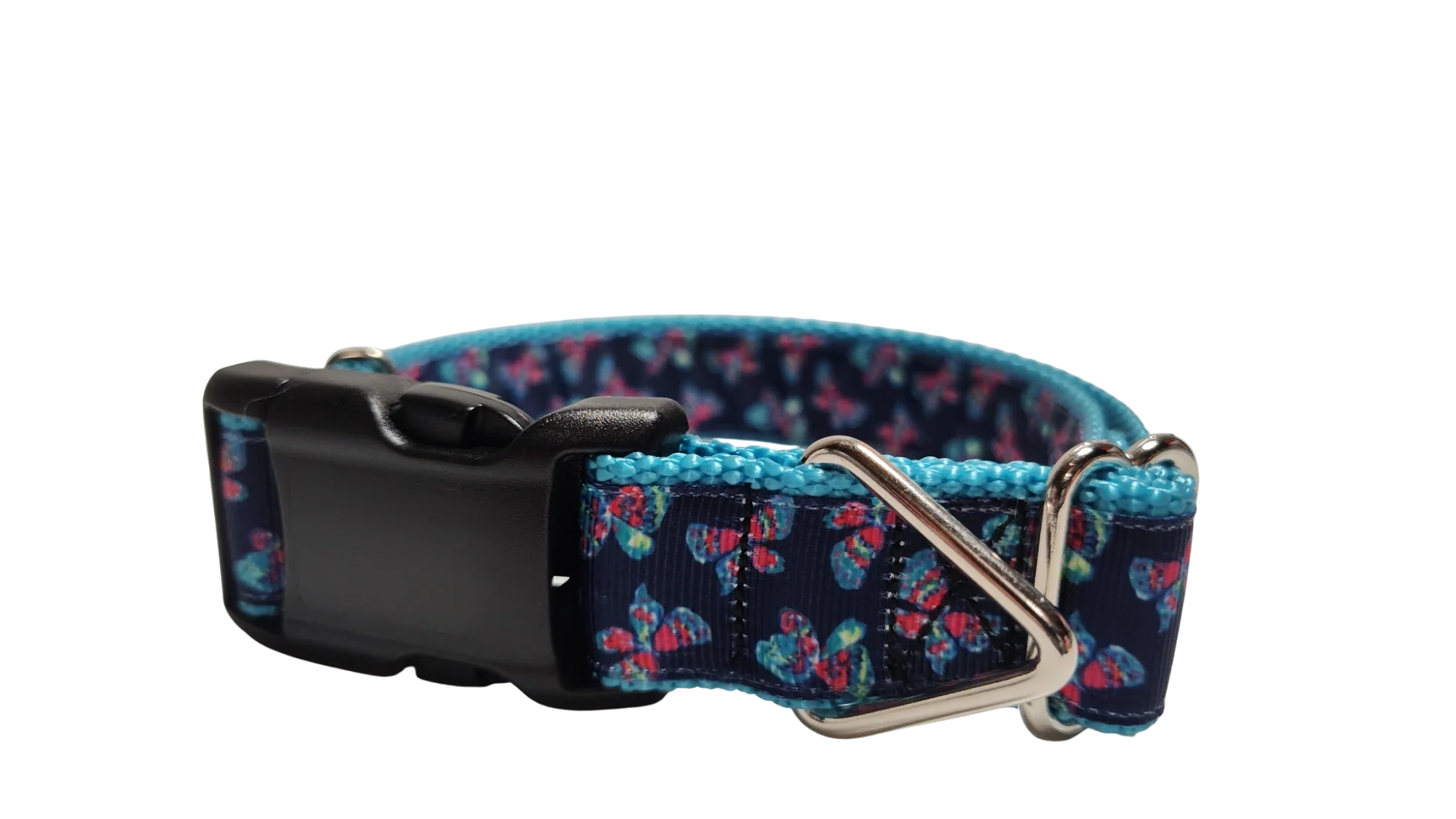 Pink and Blue Butterflies Nylon Dog Collar - Image 2