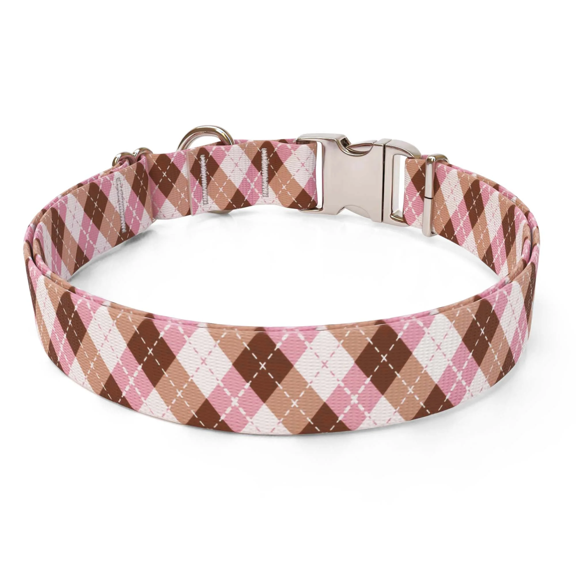 Pink and Brown Argyle Dog Collar - Image 2