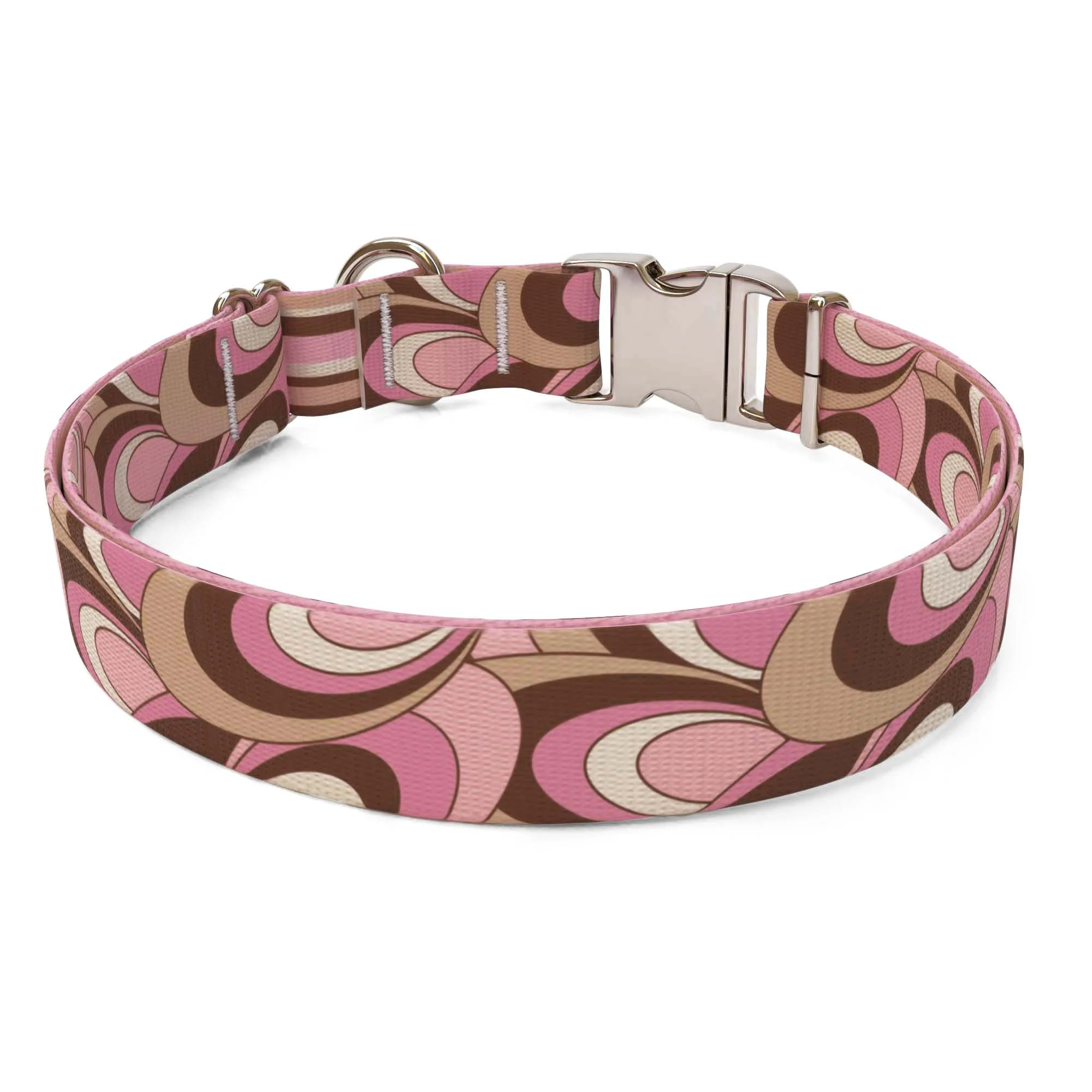 Pink and Brown Scallops with Stripes Dog Collar - Image 2