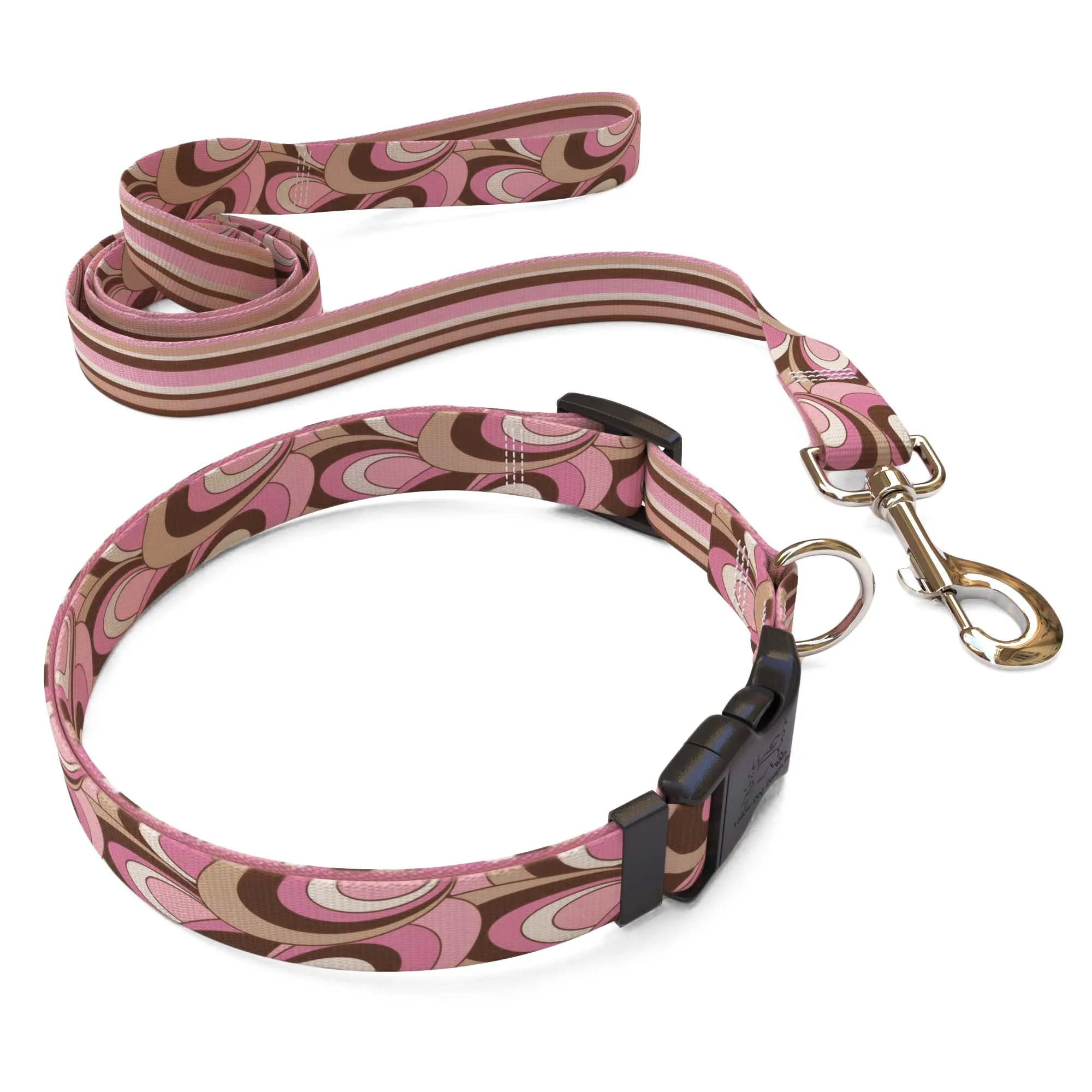 Pink and Brown Scallops with Stripes Dog Collar - Image 4