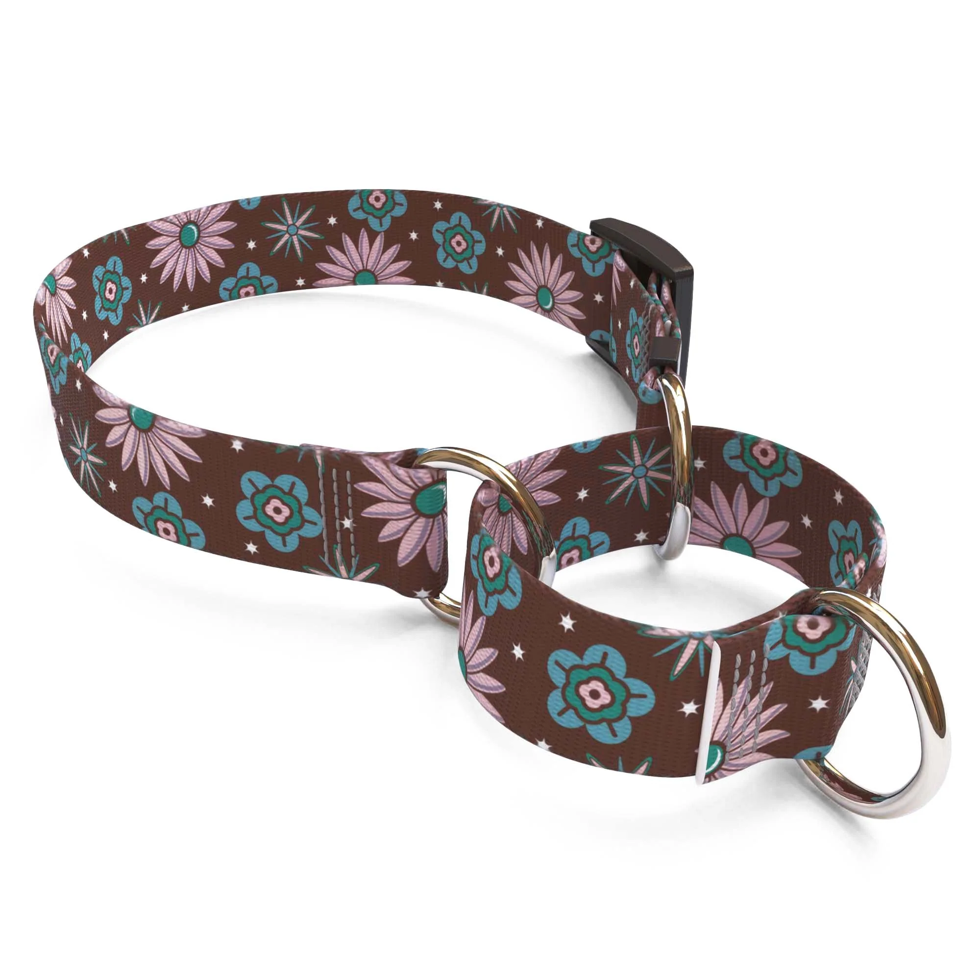 Pink and Teal Flowers Dog Collar - Image 3