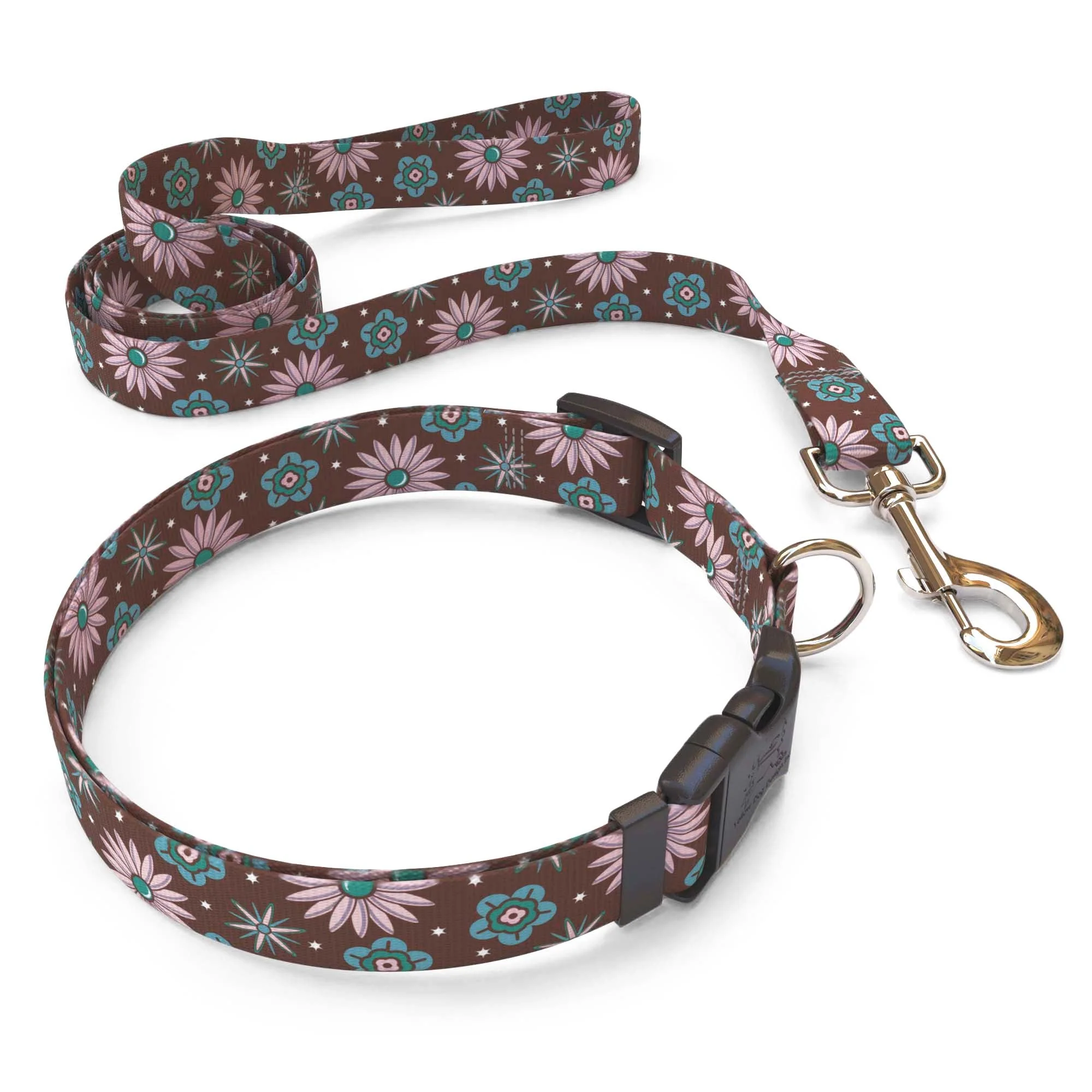 Pink and Teal Flowers Dog Collar - Image 4