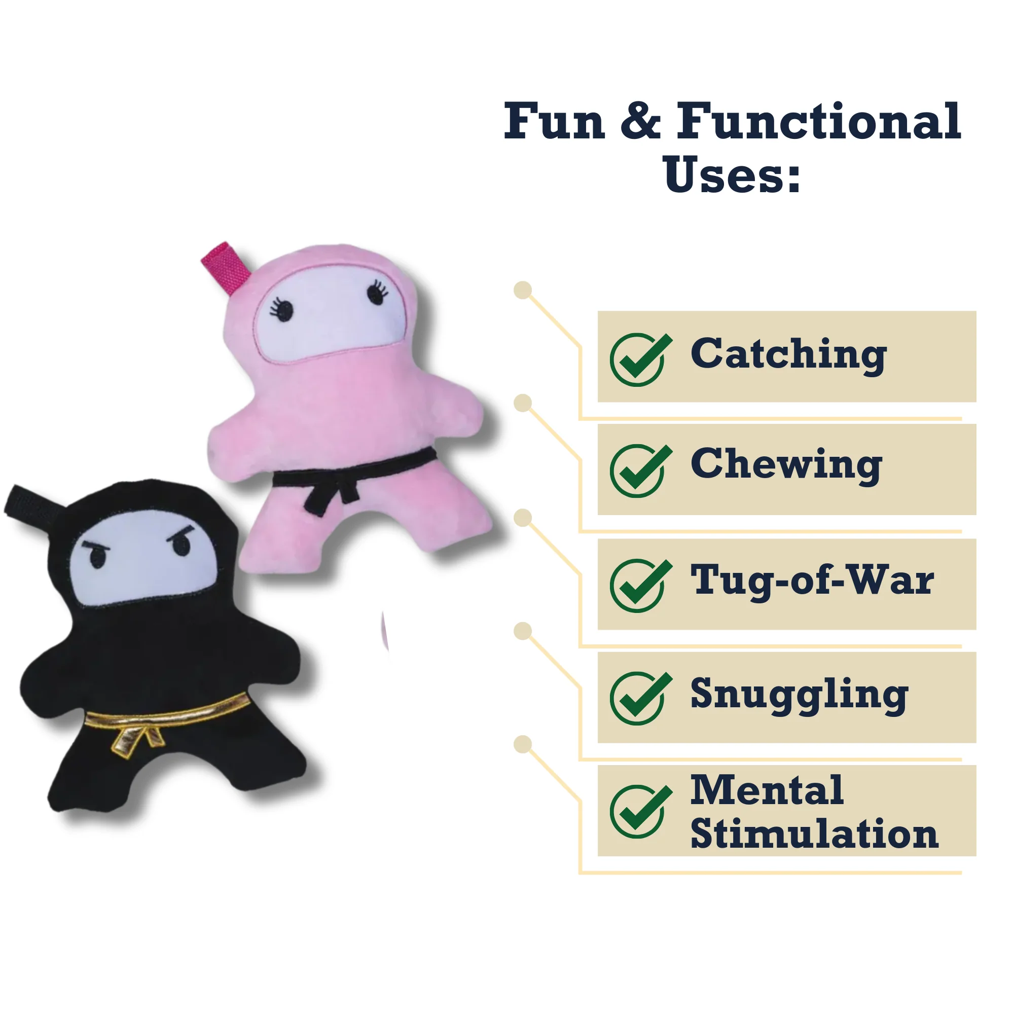 Pink & Black Ninja Love Plush Dog Toy Gift Set – with Squeaker & Crinkle Paper for Fun Play - Image 5