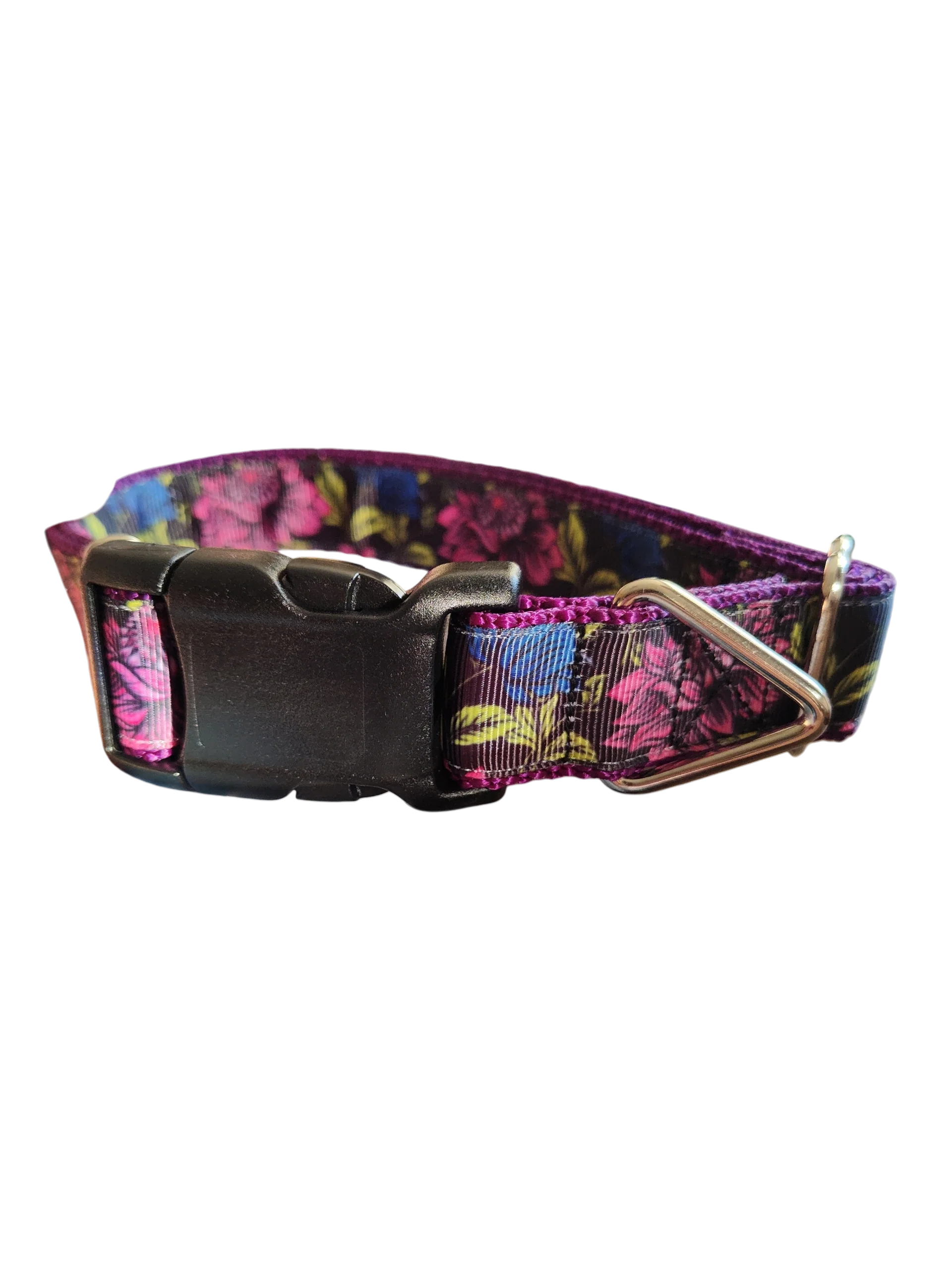 Pink & Blue Flowers Nylon Dog Collar - Image 2