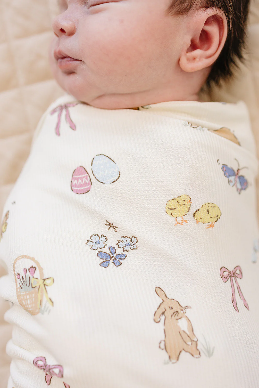 Pink Bunny Ribbed Bamboo Stretch Swaddle - Image 3