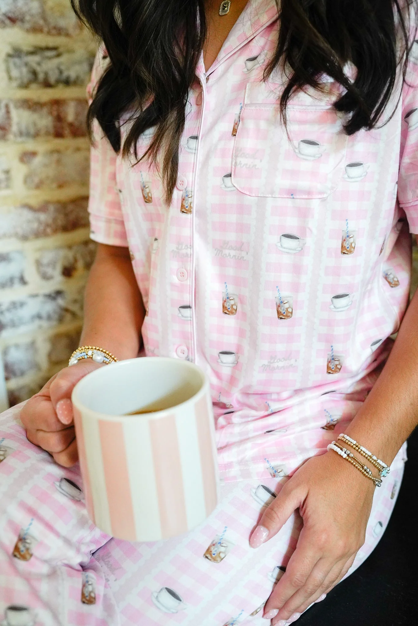 Pink Coffee - Short Sleeve + Pant Pajama Set - Image 4
