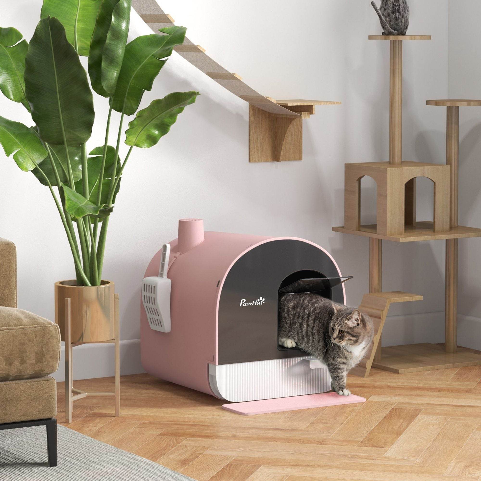 Pink Covered Cat Litter Box with Odor Filter - Complete Privacy Kit with Tray, Scoop & Mat | Compact Hooded Litter House - Image 2