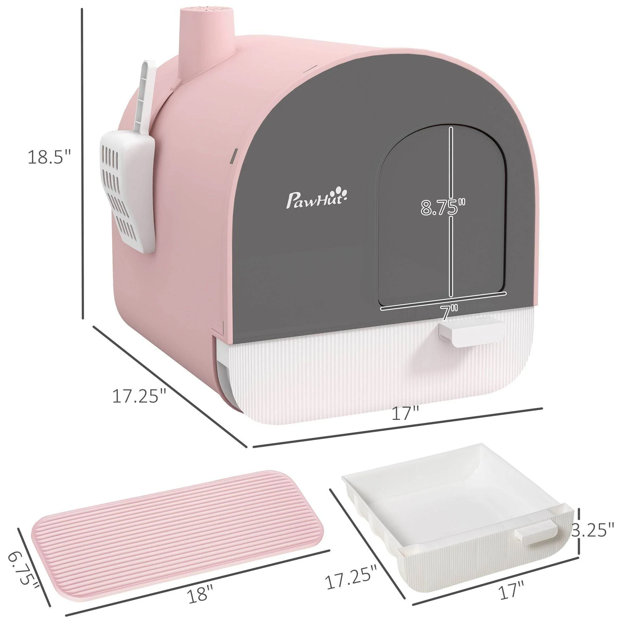 Pink Covered Cat Litter Box with Odor Filter - Complete Privacy Kit with Tray, Scoop & Mat | Compact Hooded Litter House - Image 3