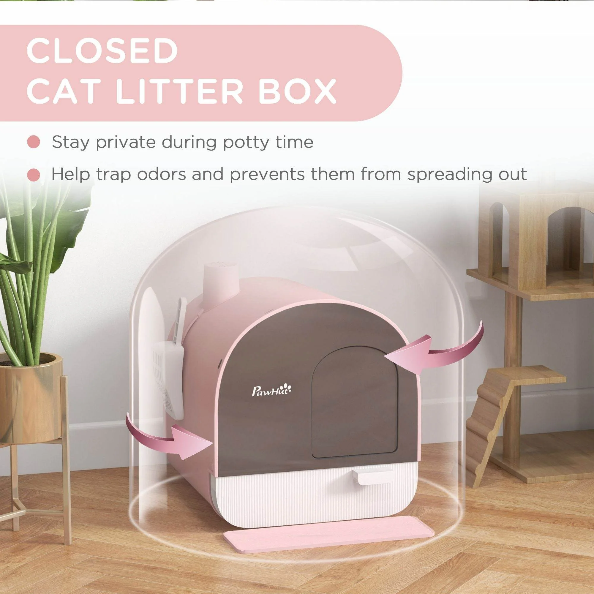 Pink Covered Cat Litter Box with Odor Filter - Complete Privacy Kit with Tray, Scoop & Mat | Compact Hooded Litter House - Image 5