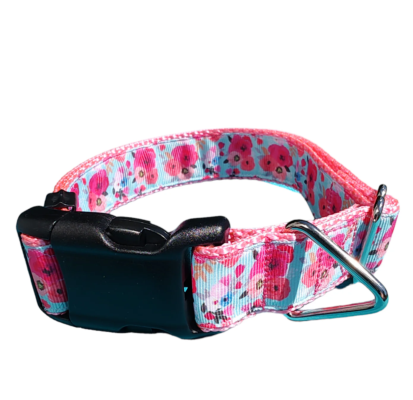 Pink Floral Nylon Dog Collar MD, LG, XL, Leash - Image 2