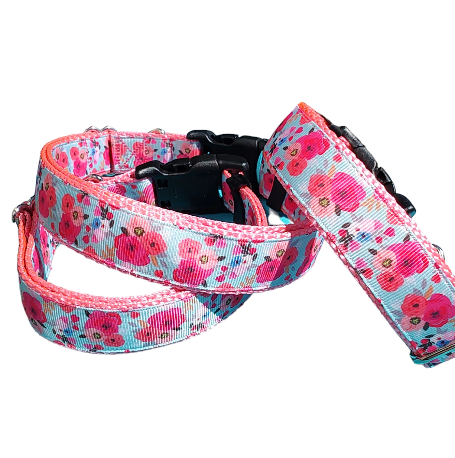 Pink Floral Nylon Dog Collar MD, LG, XL, Leash - Image 3