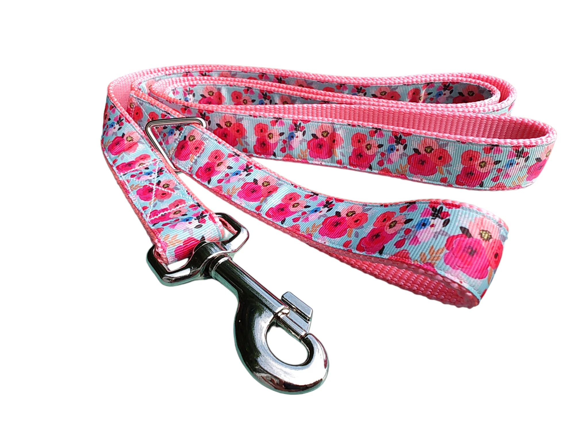 Pink Floral Nylon Dog Collar MD, LG, XL, Leash - Image 4
