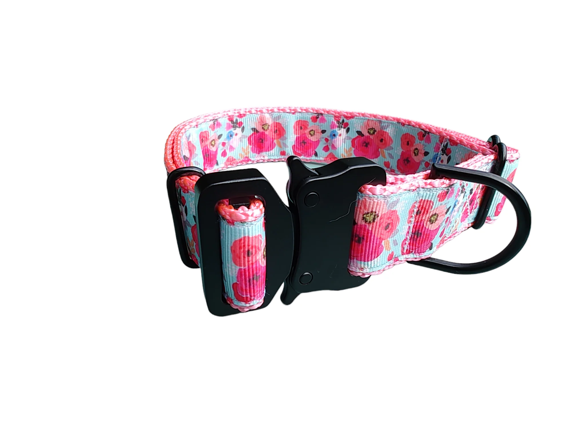 Pink Floral Nylon Dog Collar MD, LG, XL, Leash - Image 5