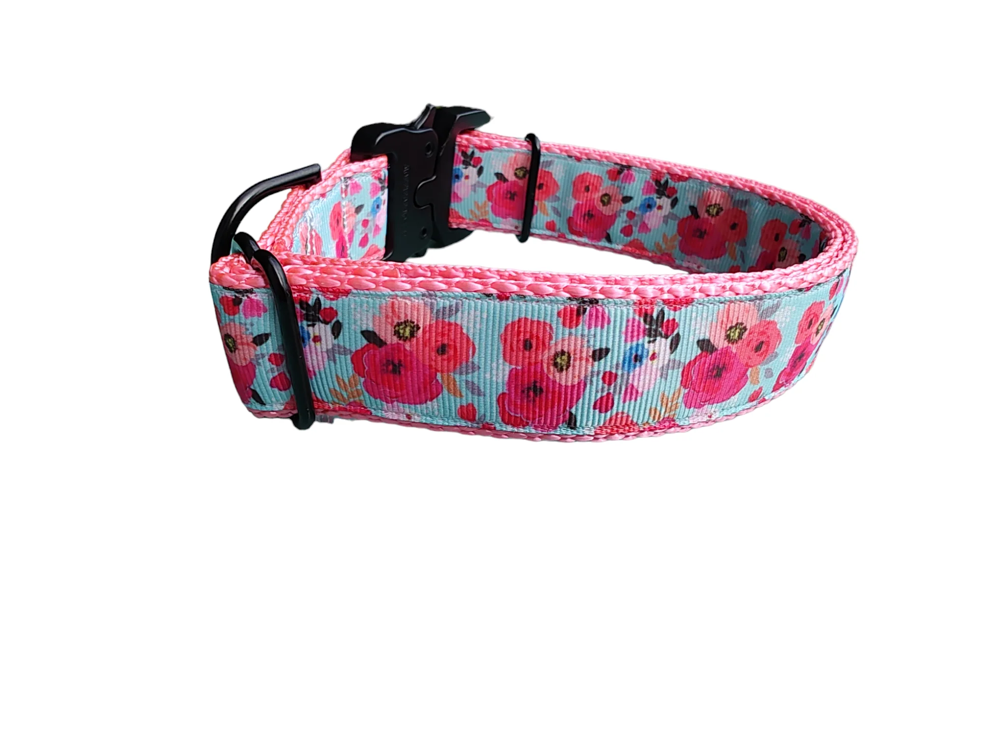 Pink Floral Nylon Dog Collar MD, LG, XL, Leash - Image 6
