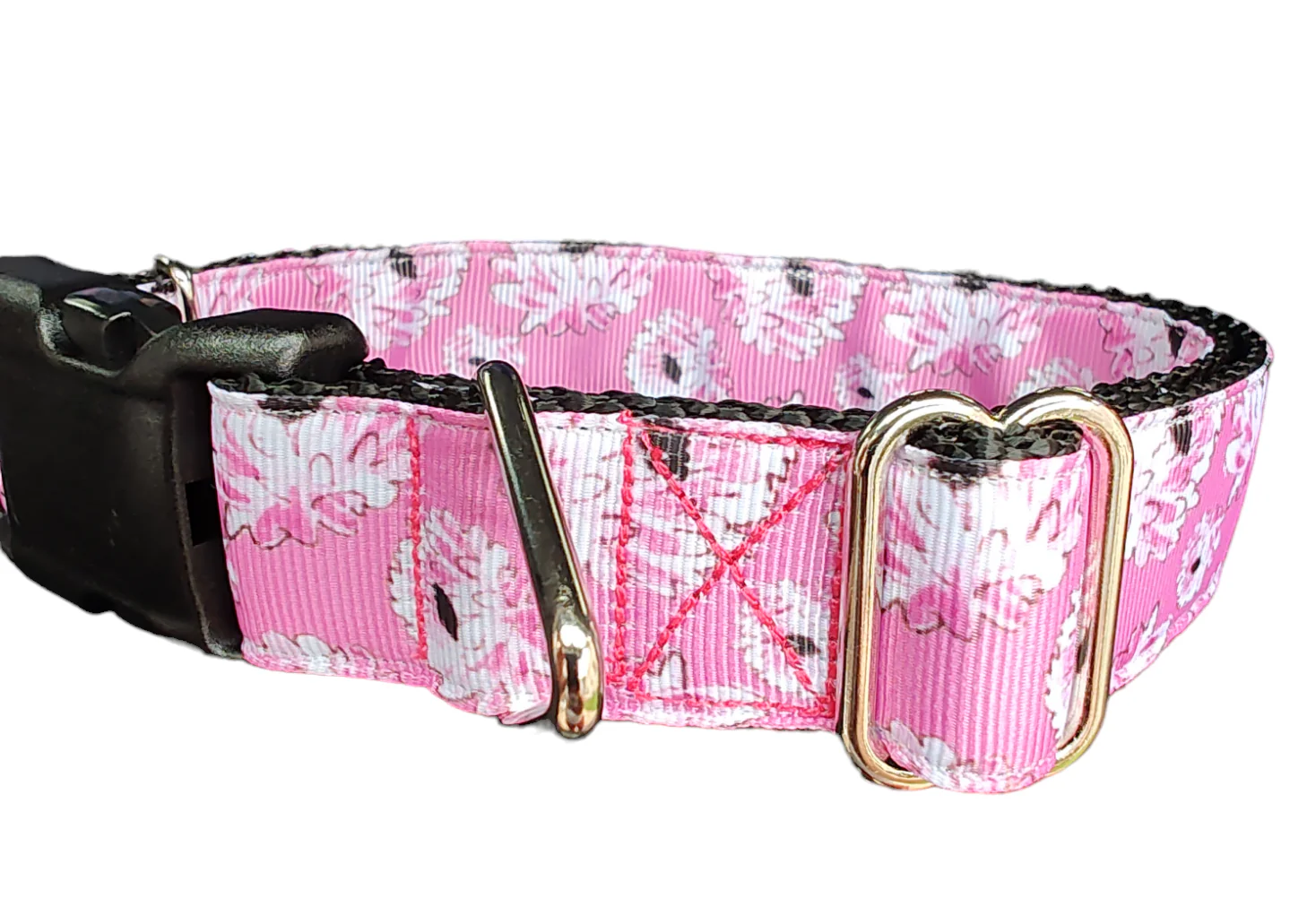 Pink Flowers Nylon Dog Collar - Image 2