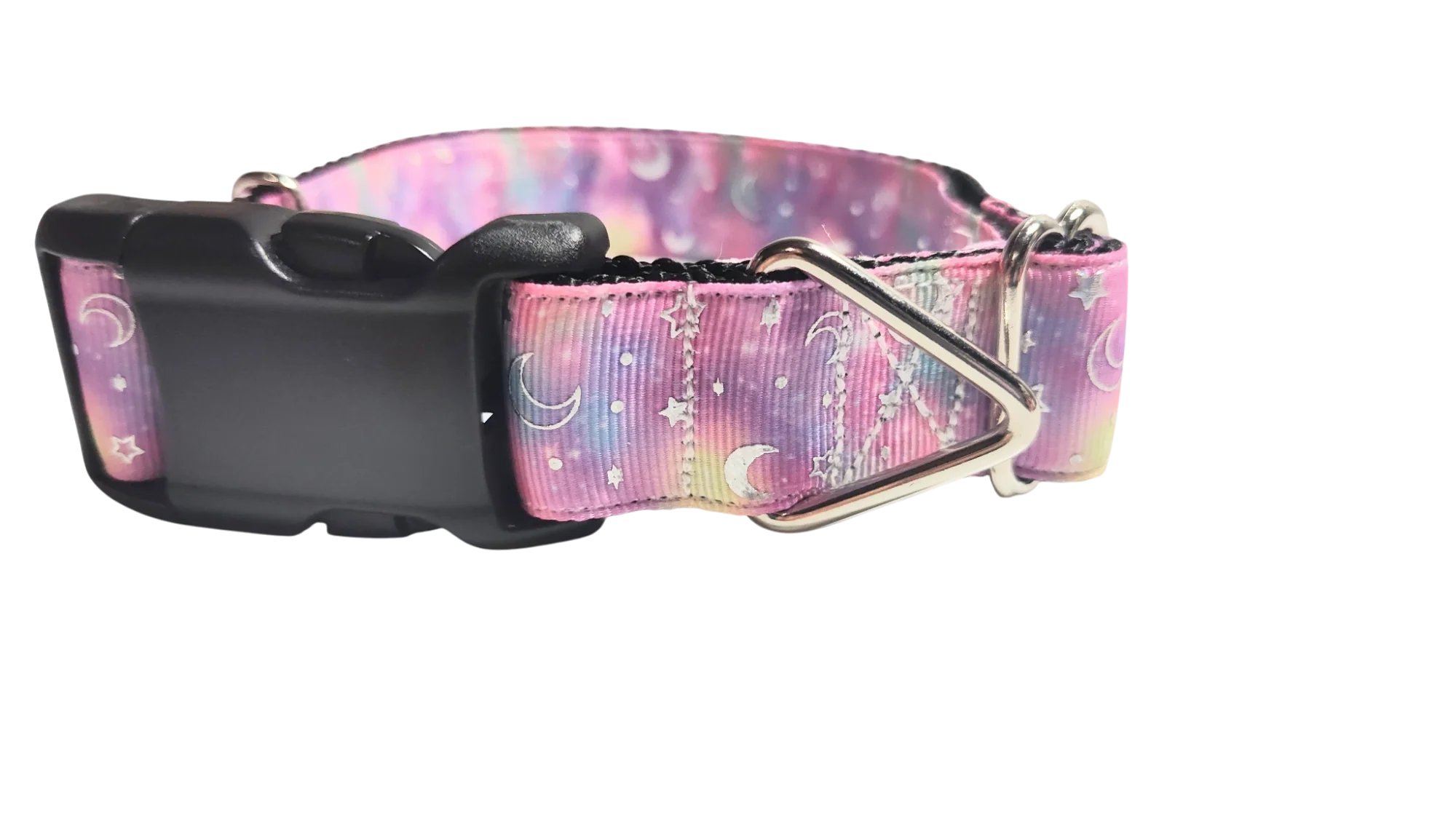 Pink Galaxy Moon and Stars Nylon Dog Collar - Image 2