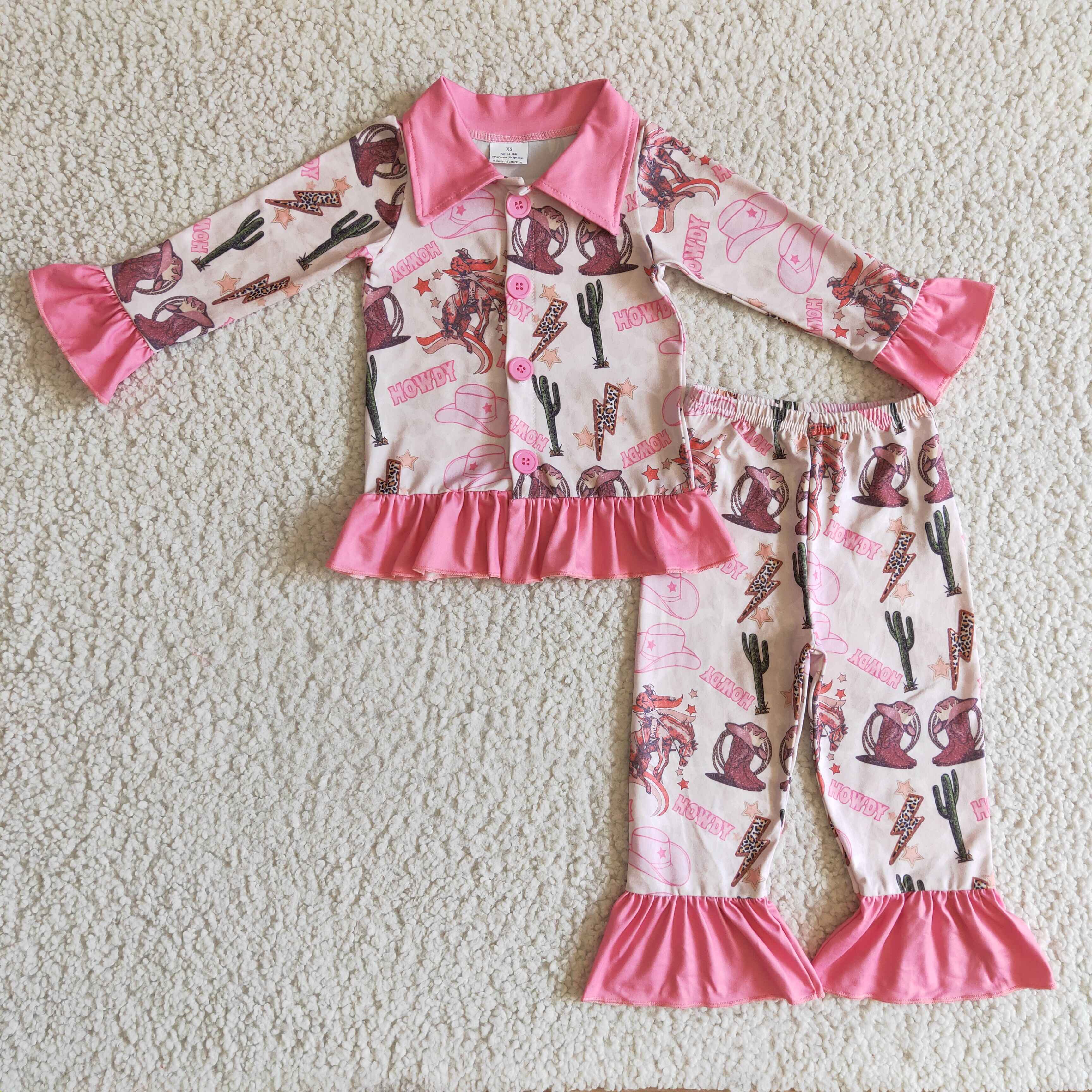 Pink howdy cactus boots hat girls western pajamas - Image 2