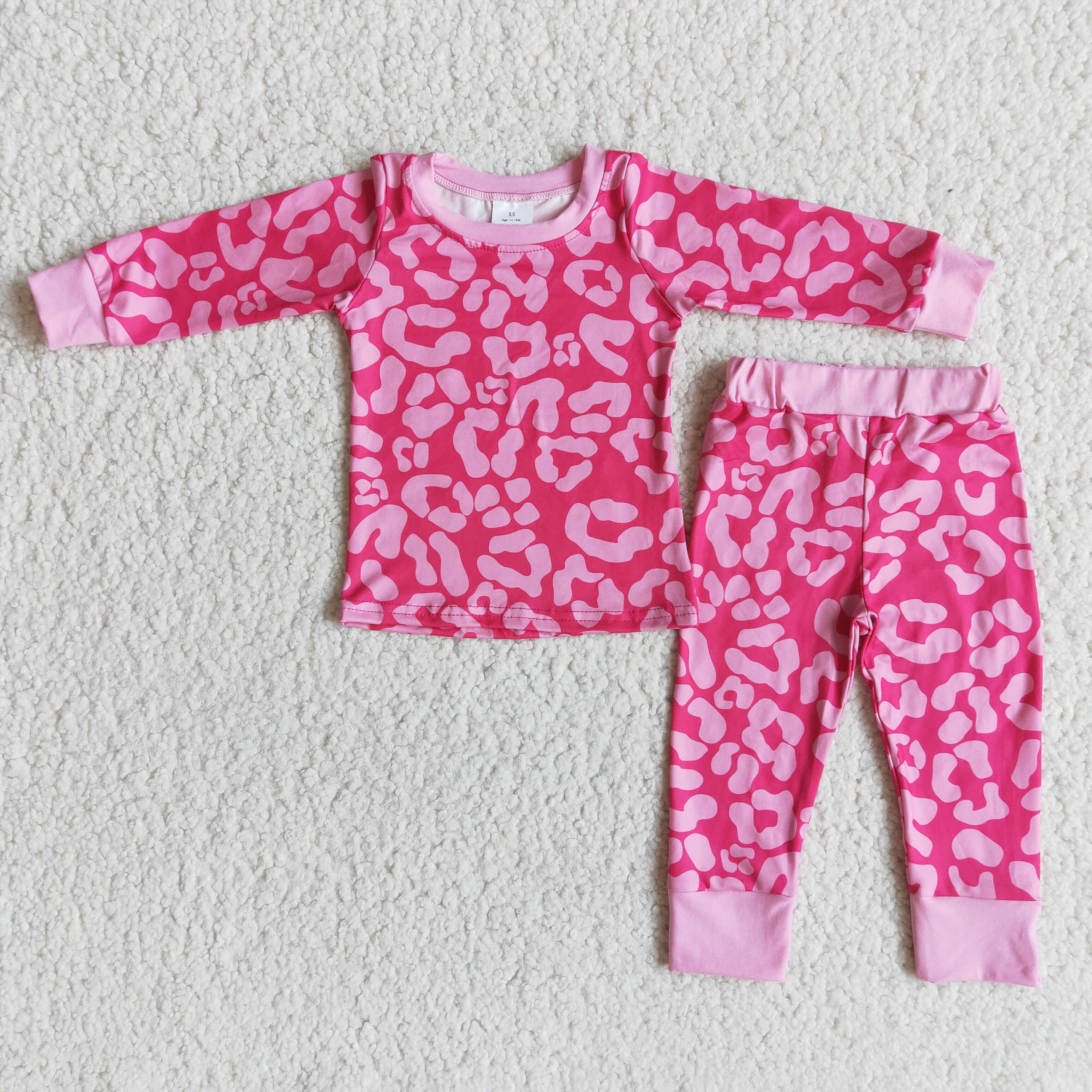 Pink leopard print baby girls valentine's day pajamas - Image 2