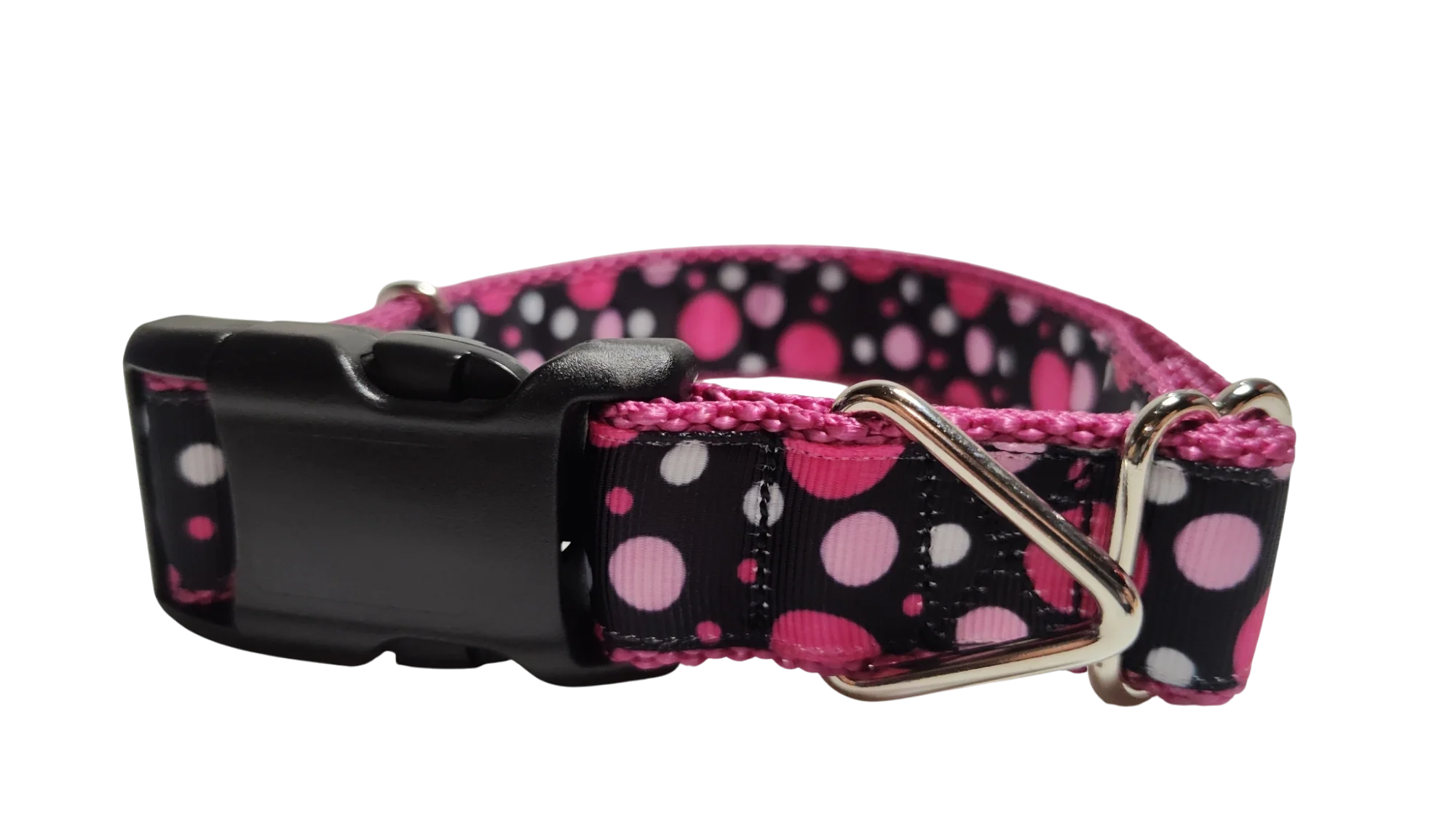 Pink Polka Dots Pattern Nylon Dog Collar - Image 2