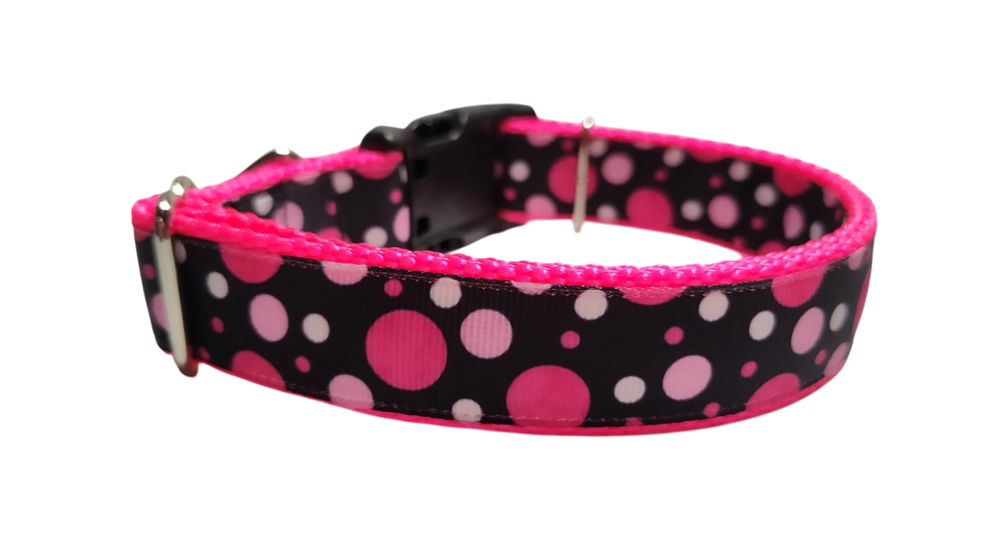 Pink Polka Dots Pattern Nylon Dog Collar - Image 4
