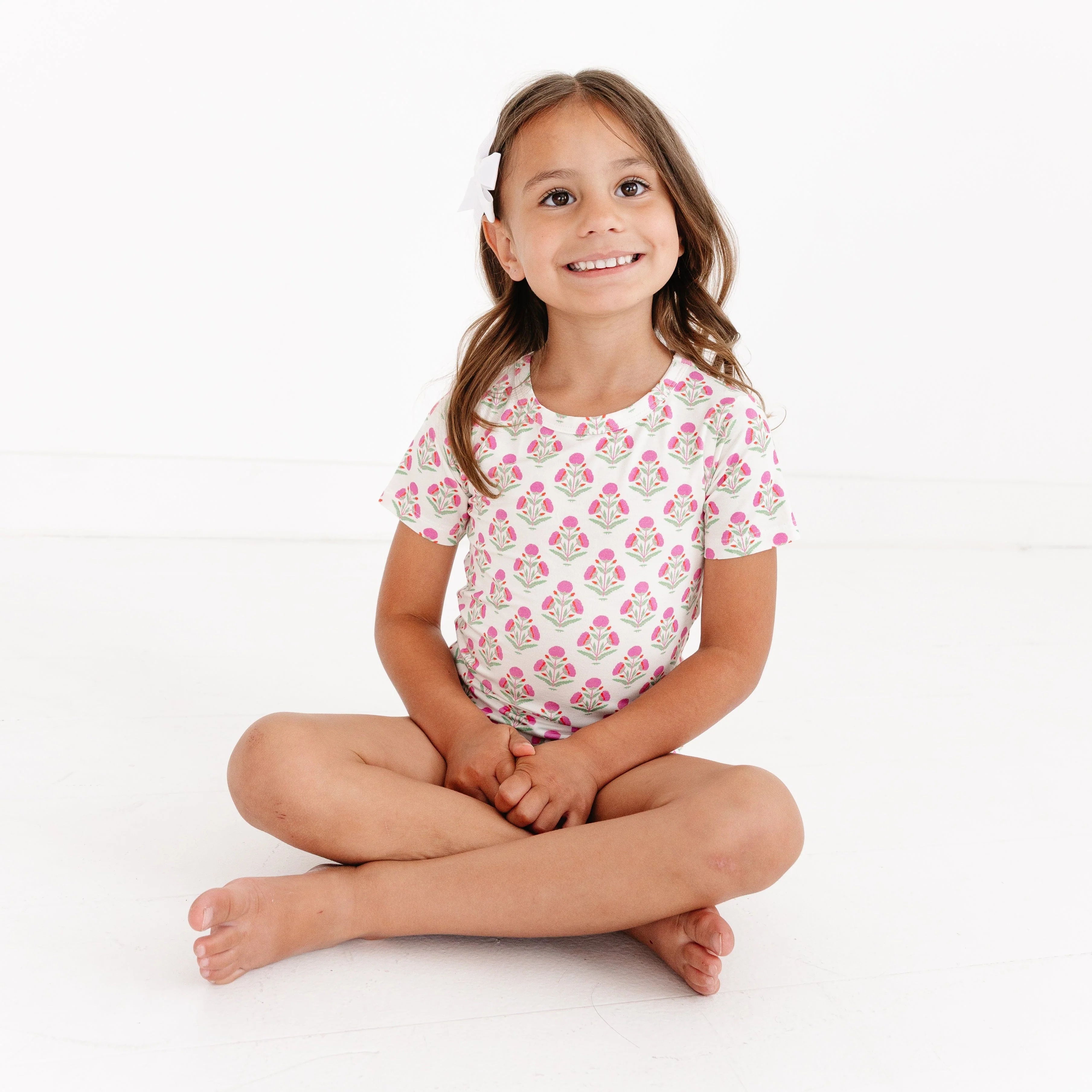 Pink Posy Short Sleeve & Shorts Bamboo Toddler Pajama Set - Image 3