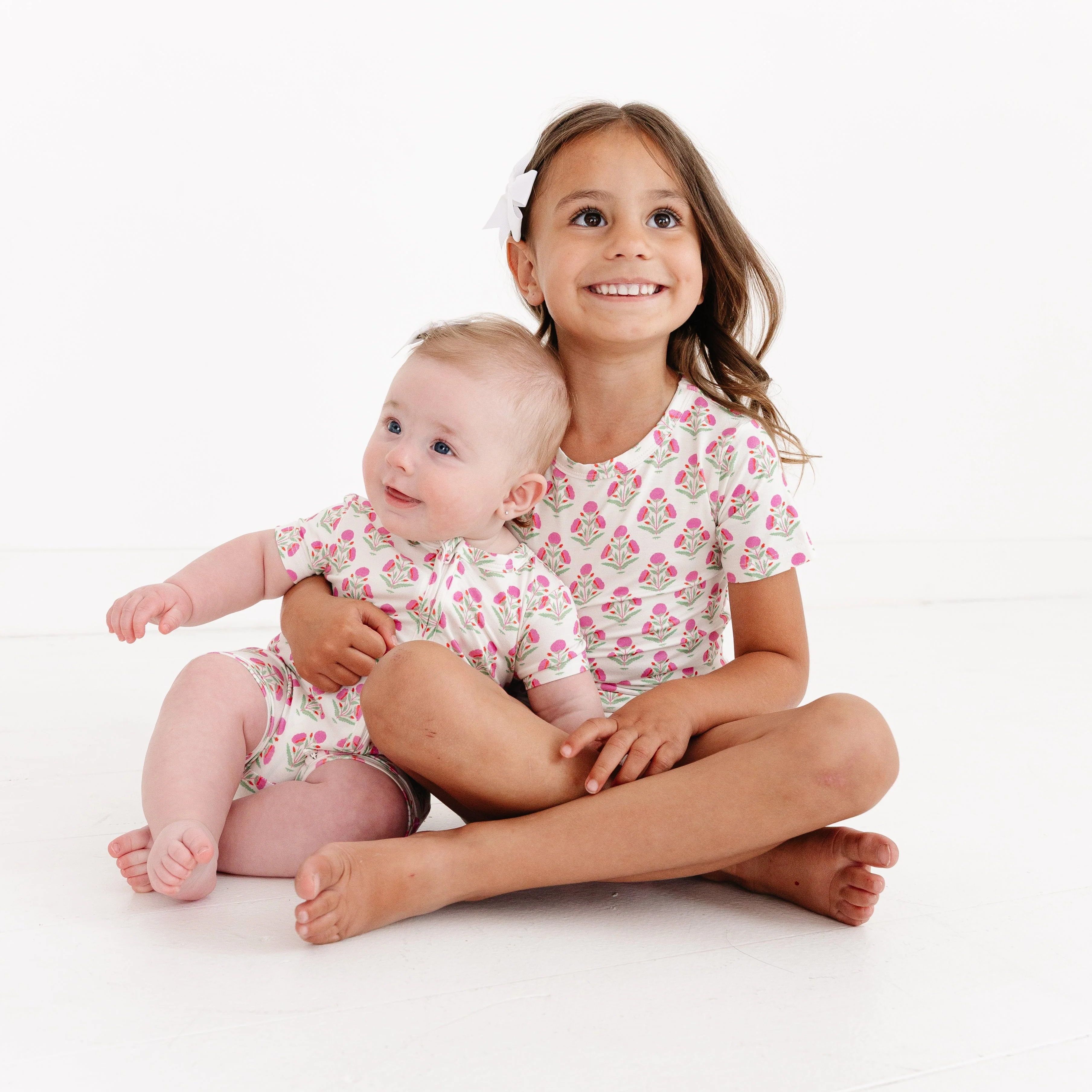 Pink Posy Short Sleeve & Shorts Bamboo Toddler Pajama Set - Image 4