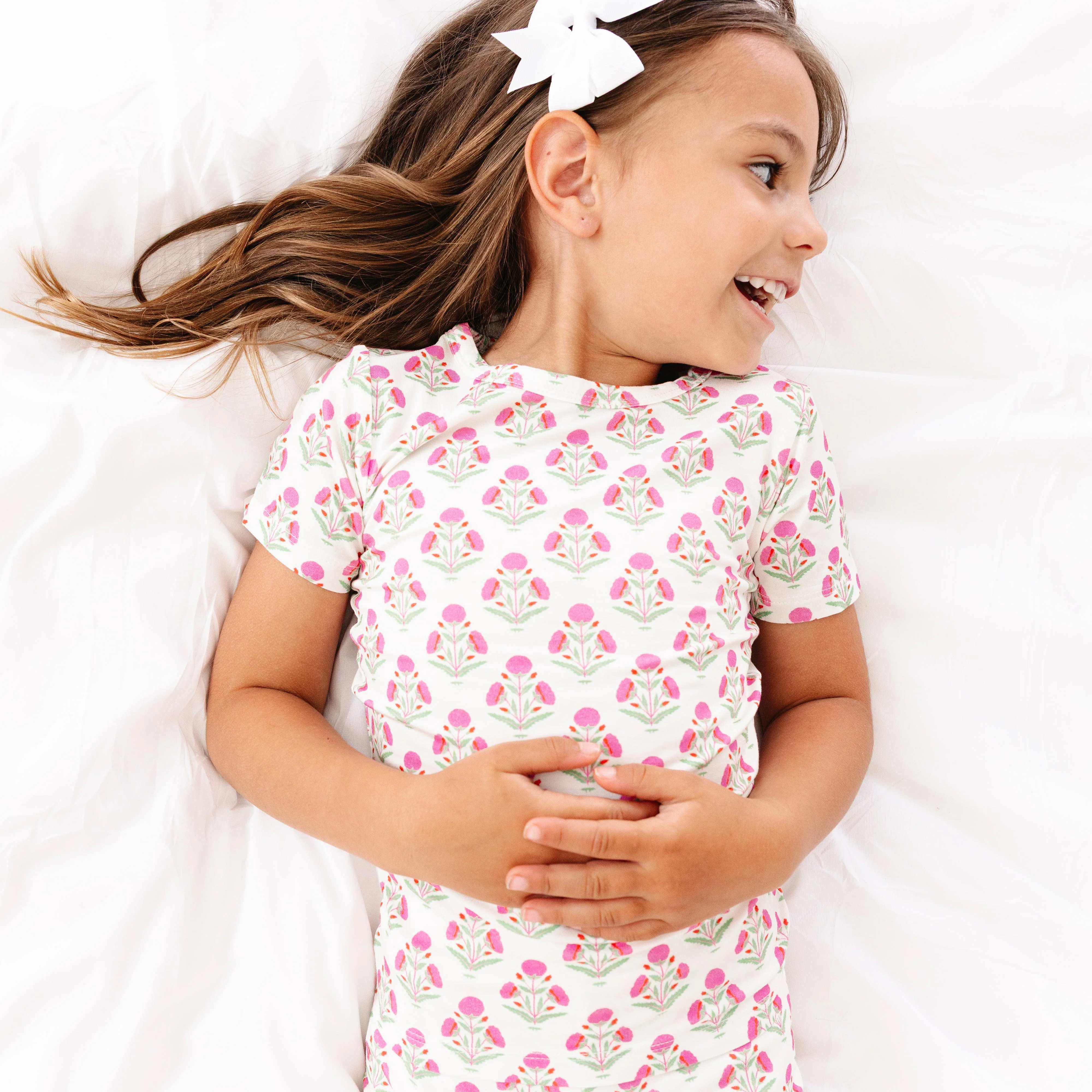 Pink Posy Short Sleeve & Shorts Bamboo Toddler Pajama Set - Image 5