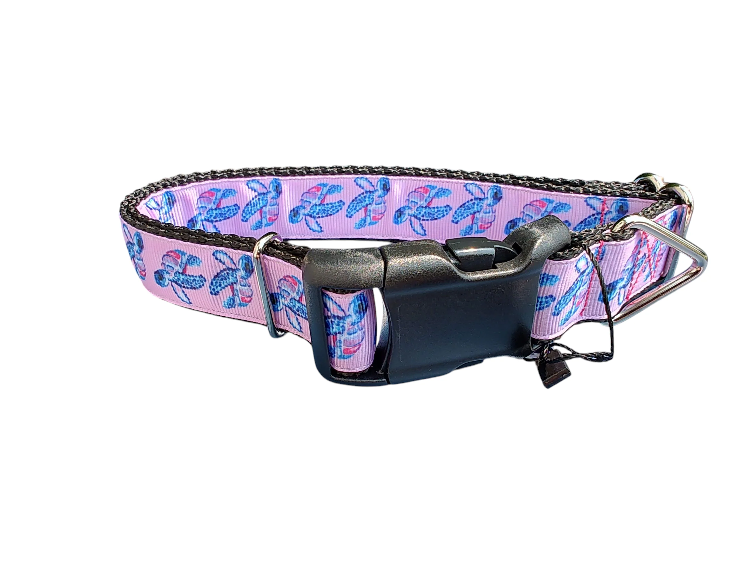Pink Purple Sea Turtles Nylon Dog Collar - Image 2