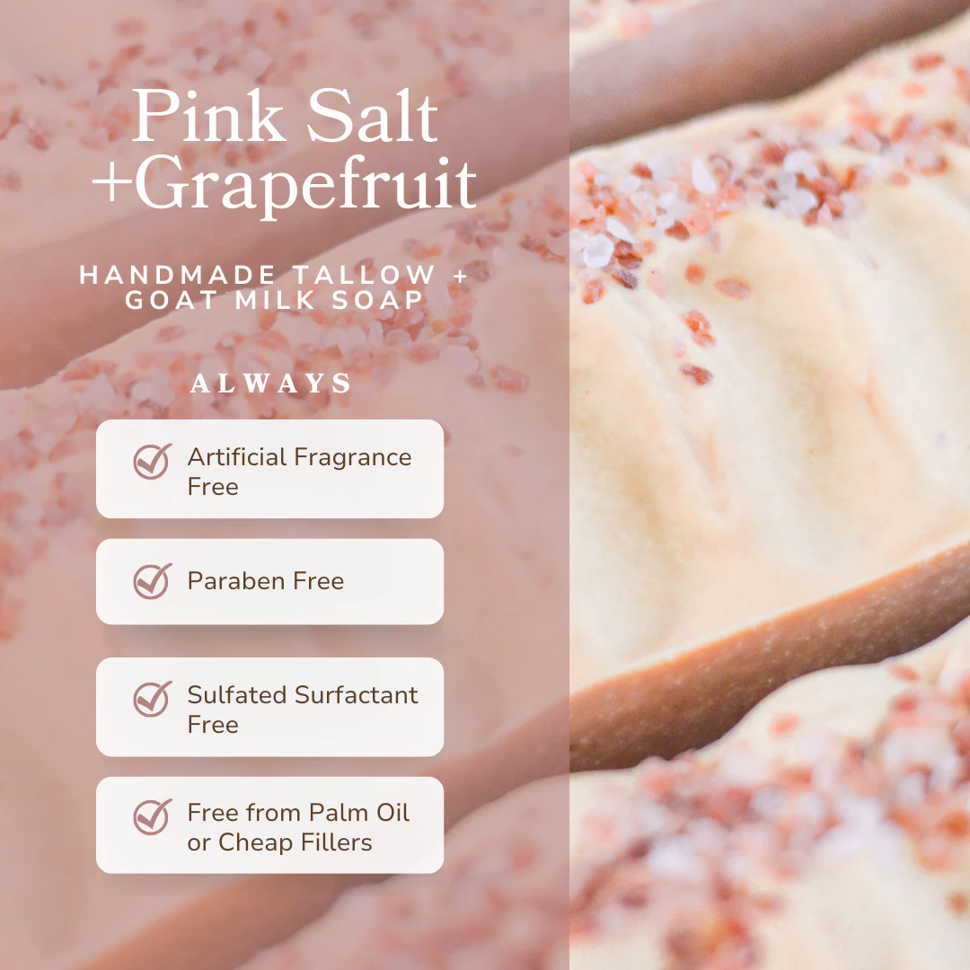 Pink Salt + Grapefruit Cleansing Bar Handmade Tallow and Goat Milk Soap Bar - Image 3