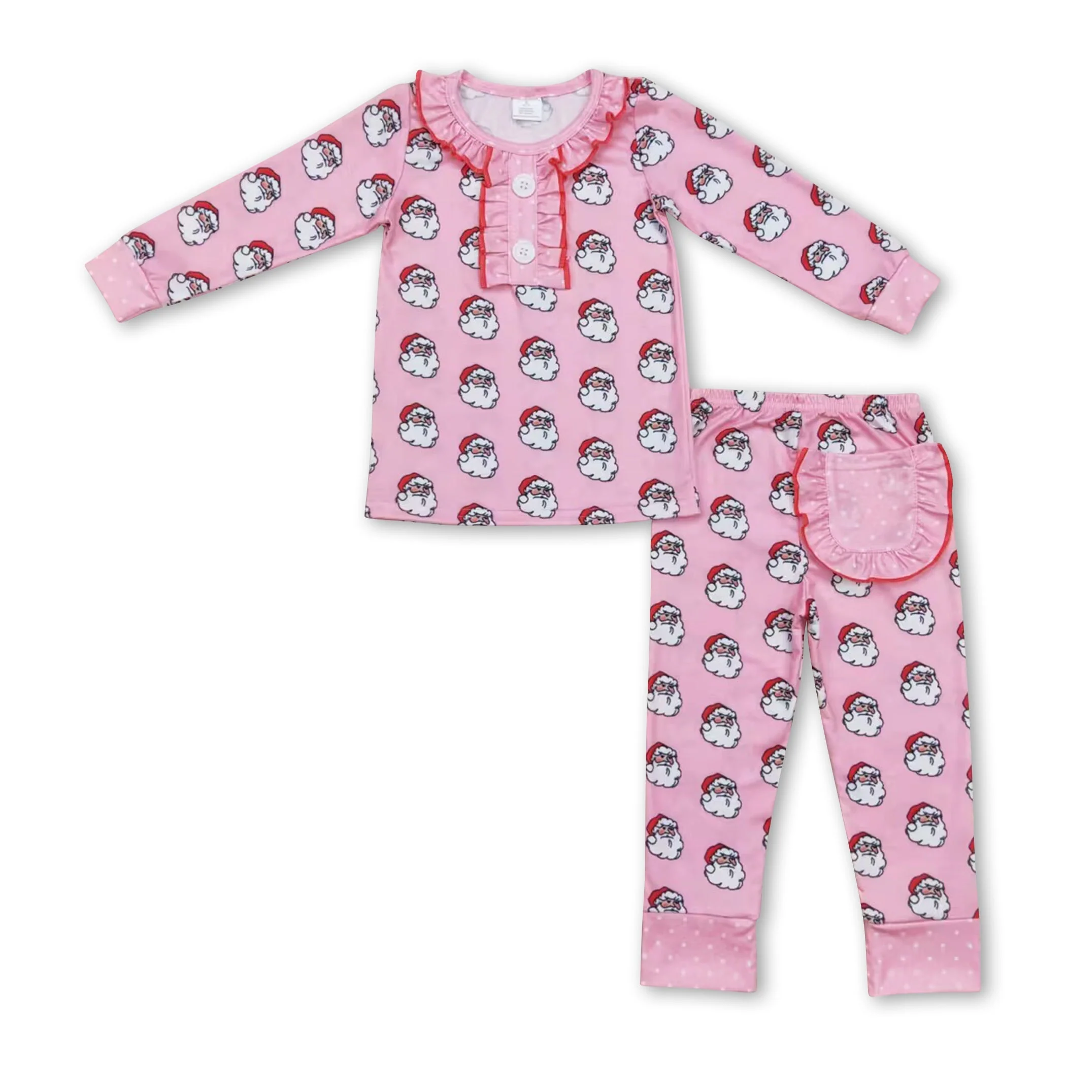 Pink santa pocket kids girls Christmas pajamas - Image 2