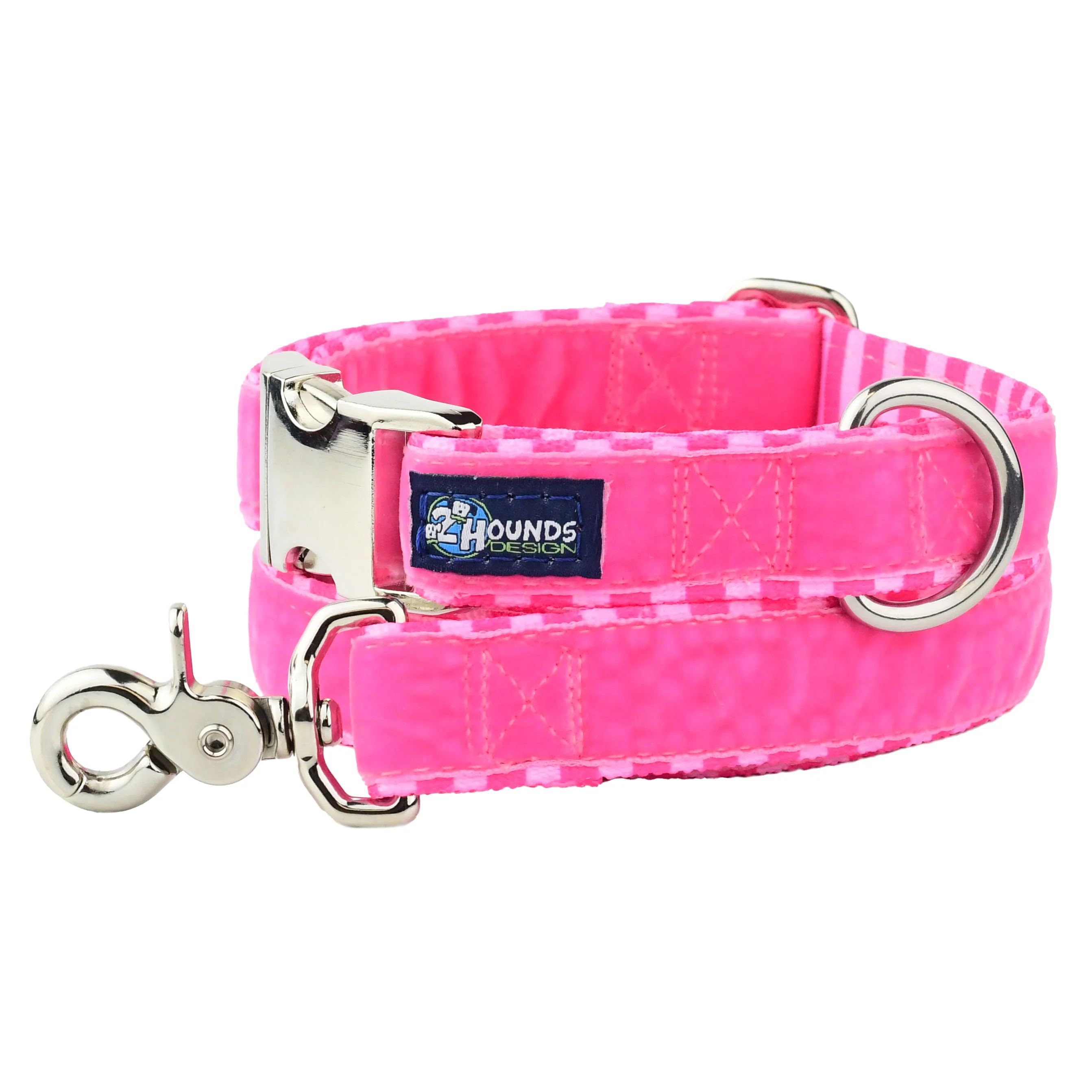 Pink Stripes Velvet Essential Dog Collar (1″ Only) - Image 2