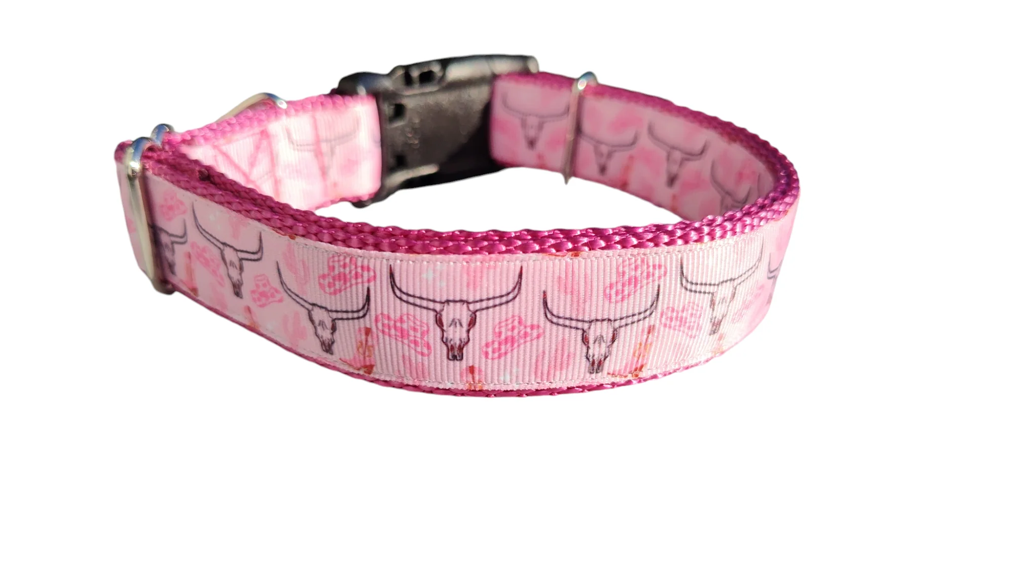 Pink Western Longhorn Nylon Dog Collar - Image 3