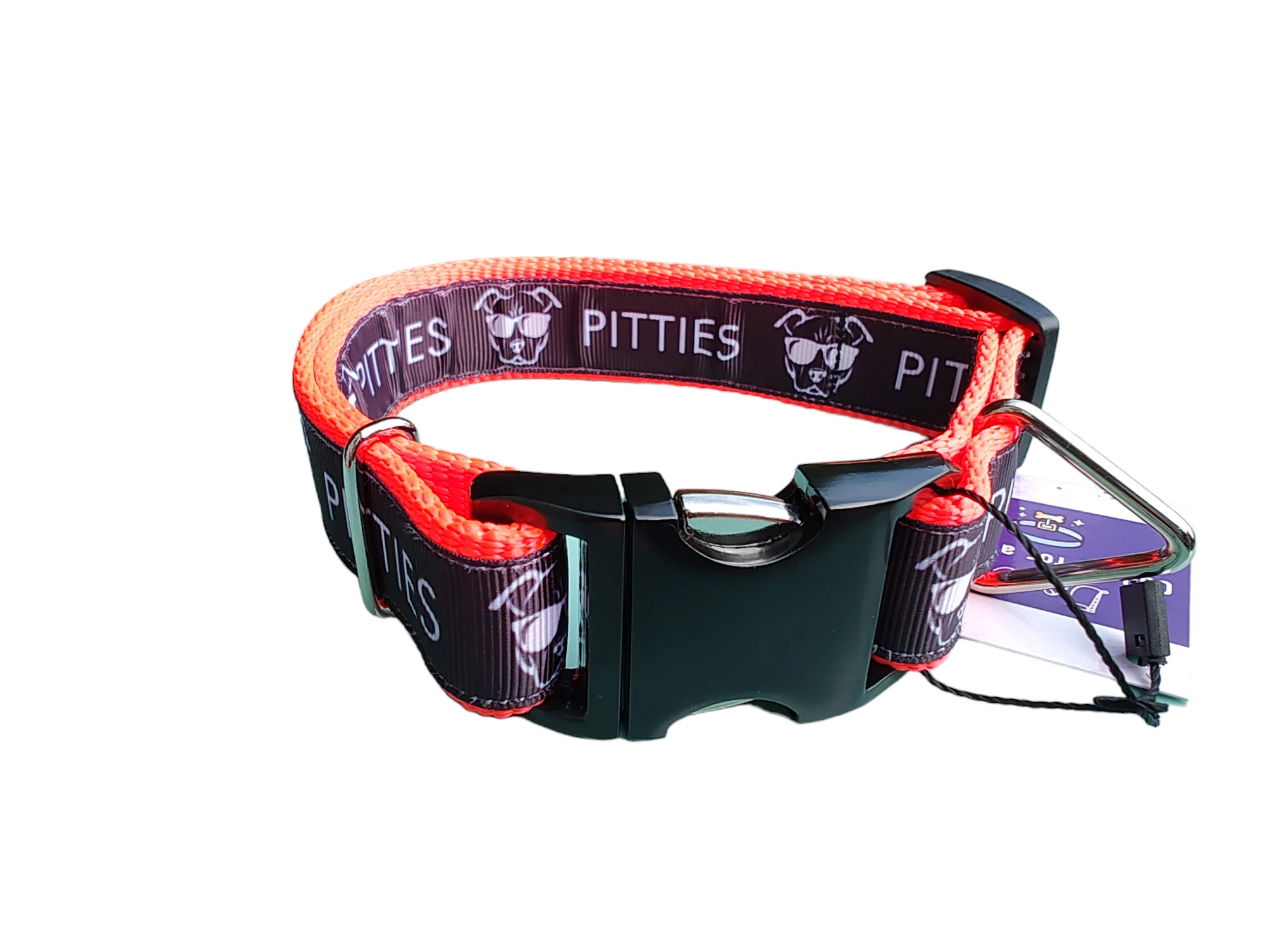 Pitties Super Heavy Orange Nylon Dog Collar, Leash - Image 2