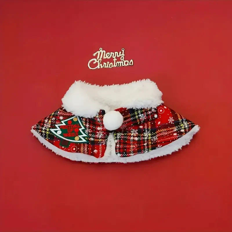 Plaid Pet Christmas Collar Cape - Image 3