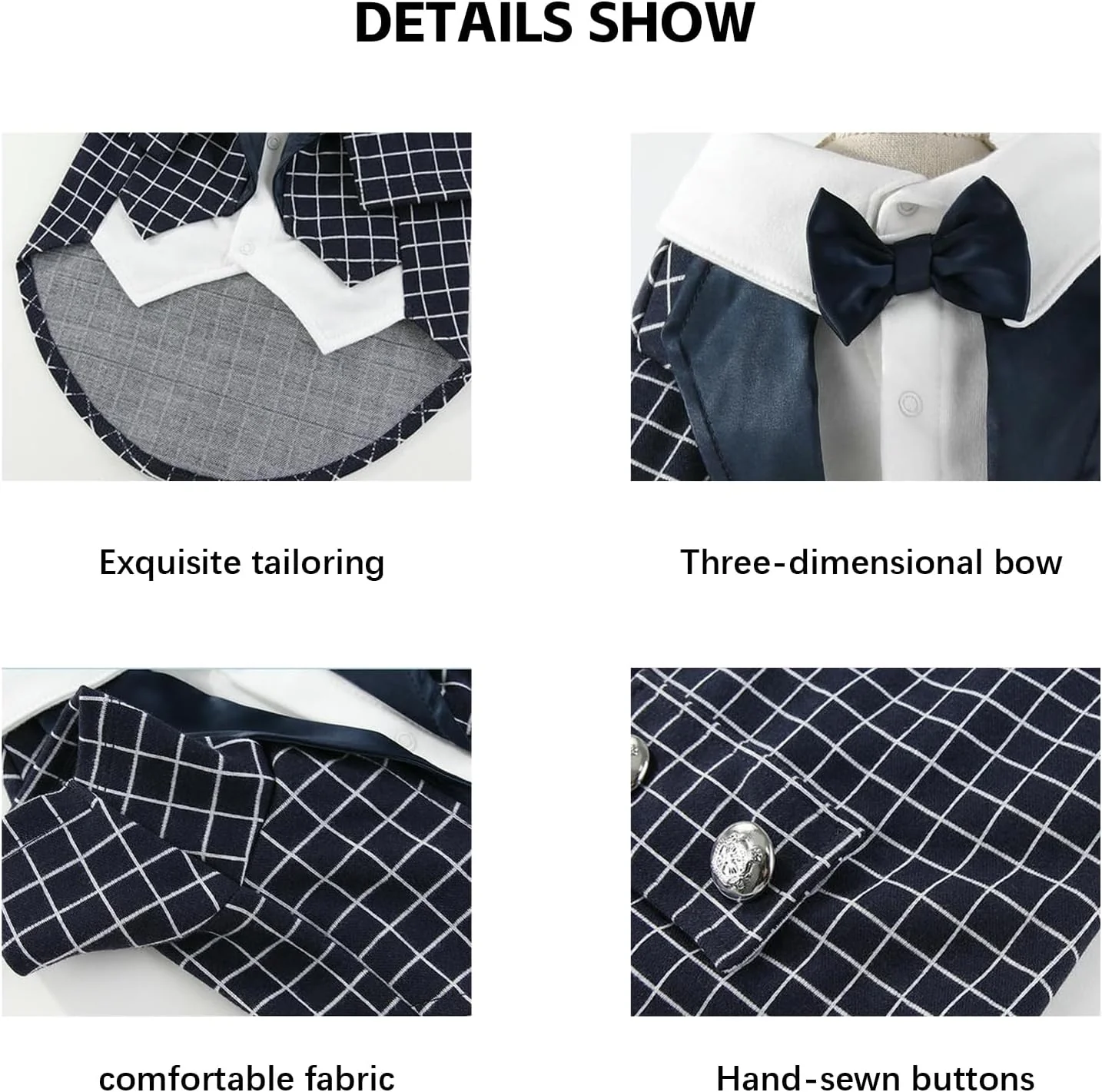 Plaid Tuxedo Dog Suit Outfit with Shirt Bow Tie(Layered-look) - Image 3