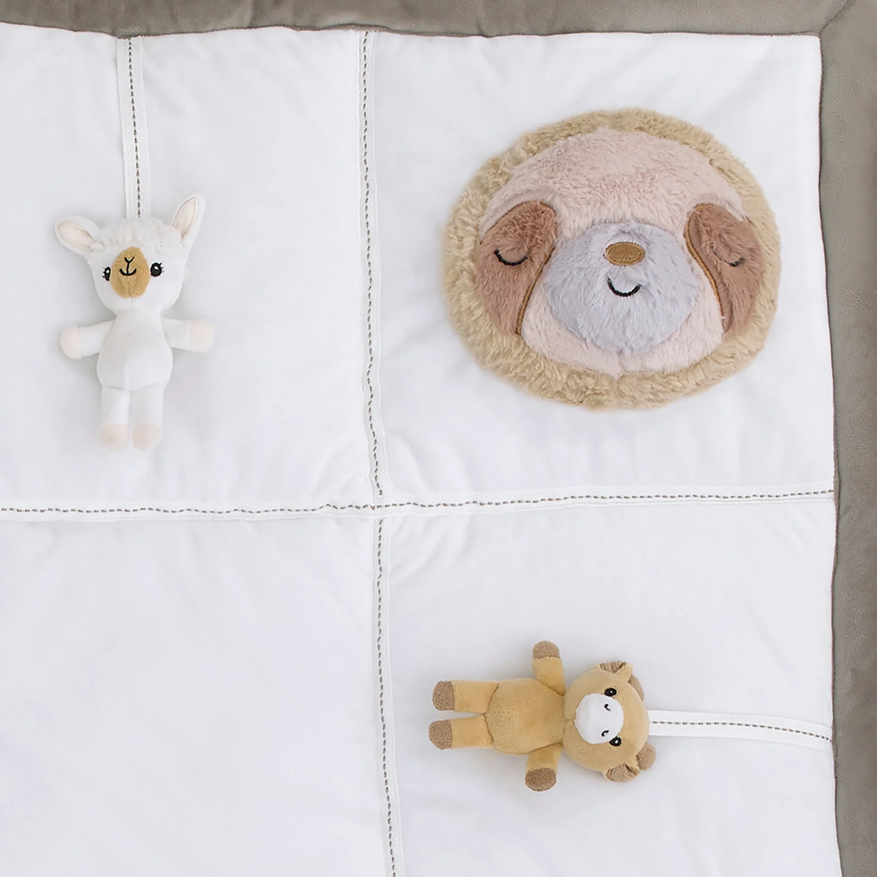 Playful Pals White, Tan, and Gray Four 3D Animals With Crinkle Plush Tummy Time Play Mat - Sloth, Llama, Elephant, and Giraffe - Image 4