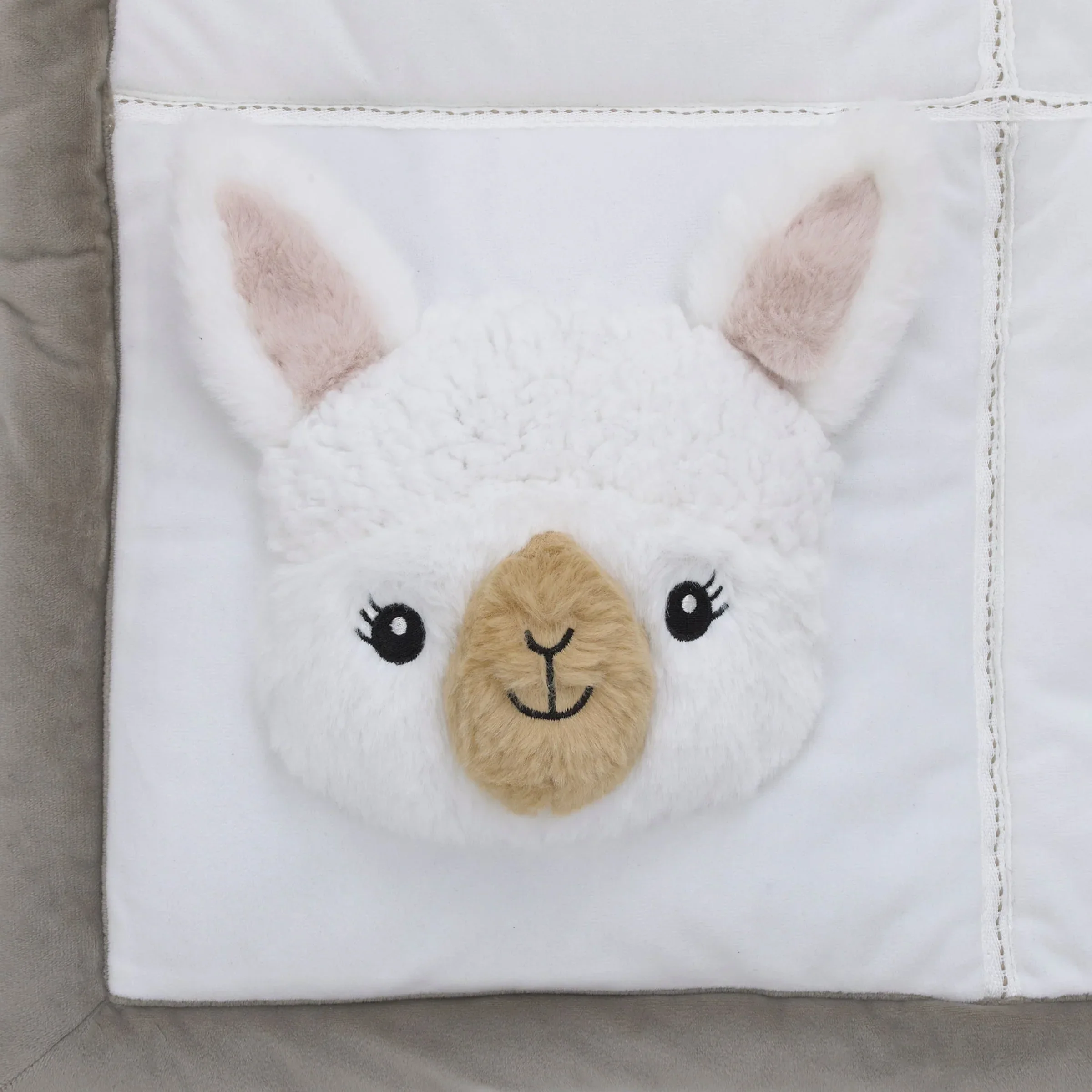 Playful Pals White, Tan, and Gray Four 3D Animals With Crinkle Plush Tummy Time Play Mat - Sloth, Llama, Elephant, and Giraffe - Image 6
