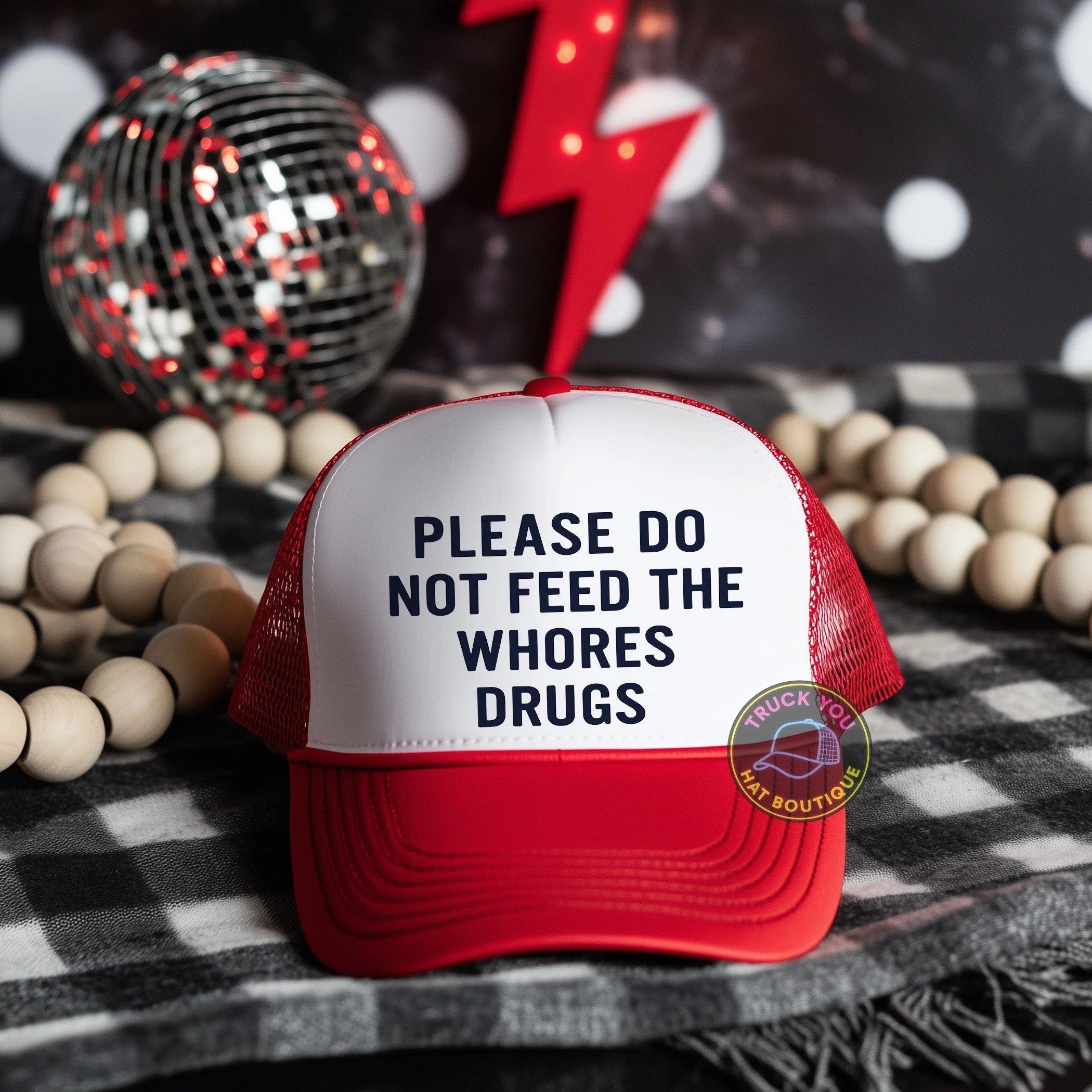 Please Do Not Feed the Whores Drugs Adult Otto Foam Trucker Hat - Image 2