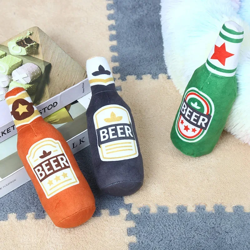 Plush Beer Bottle Dog Toy – Squeaky, Bite-Resistant, Teeth Cleaning - Image 2