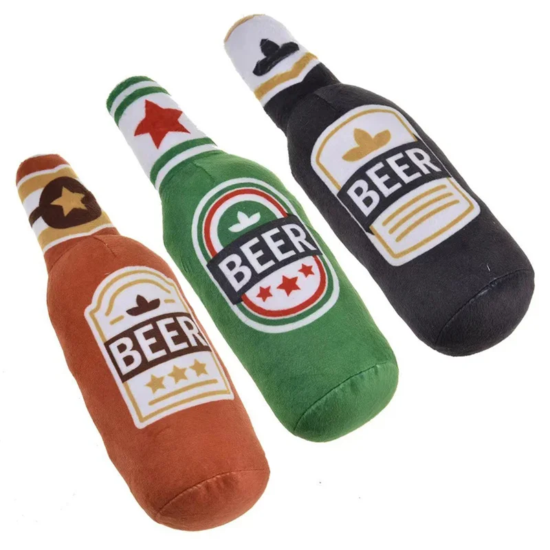 Plush Beer Bottle Dog Toy – Squeaky, Bite-Resistant, Teeth Cleaning - Image 3