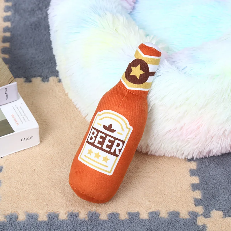 Plush Beer Bottle Dog Toy – Squeaky, Bite-Resistant, Teeth Cleaning - Image 5